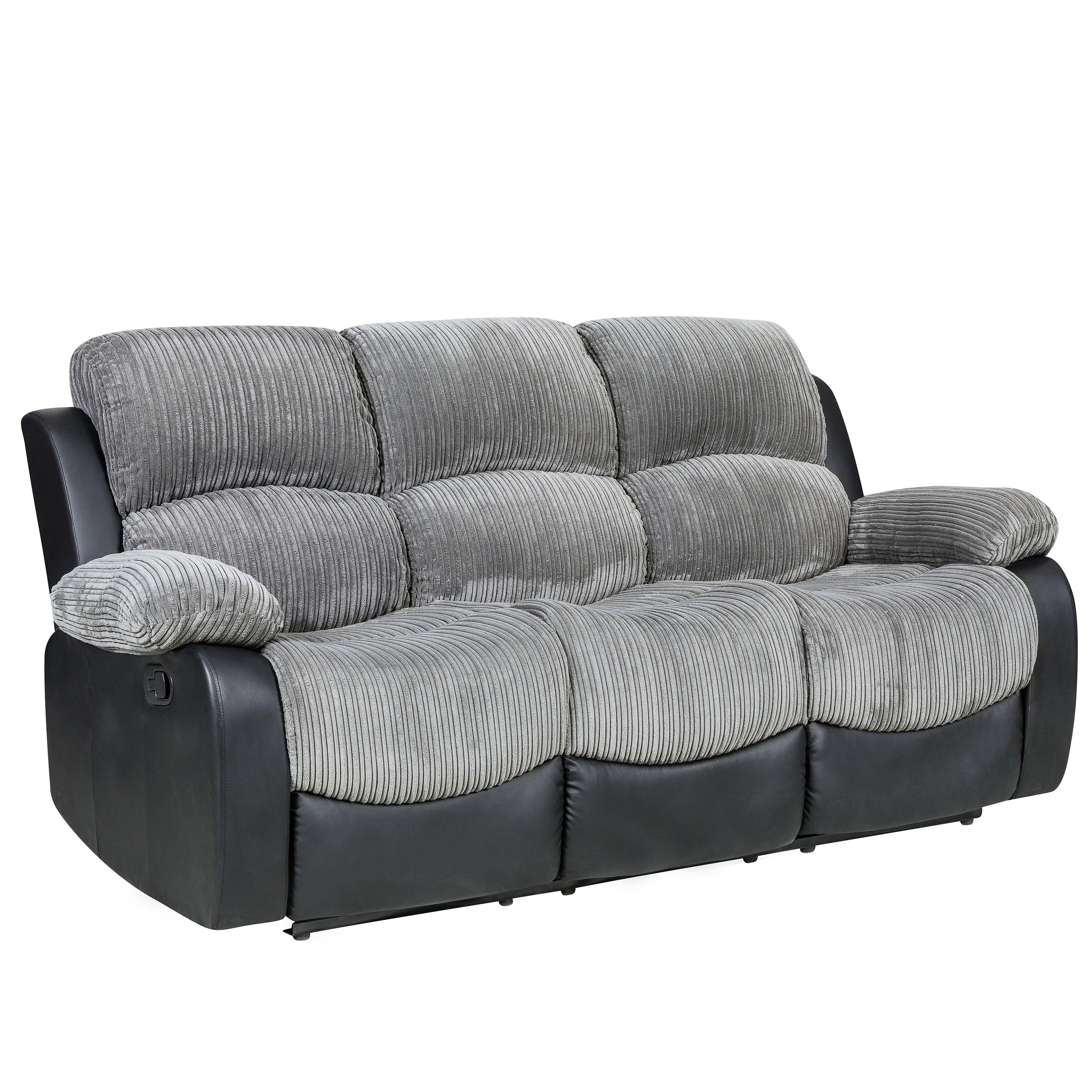 Canterbury Cord/Faux Leather Recliner 3 Seat Sofa