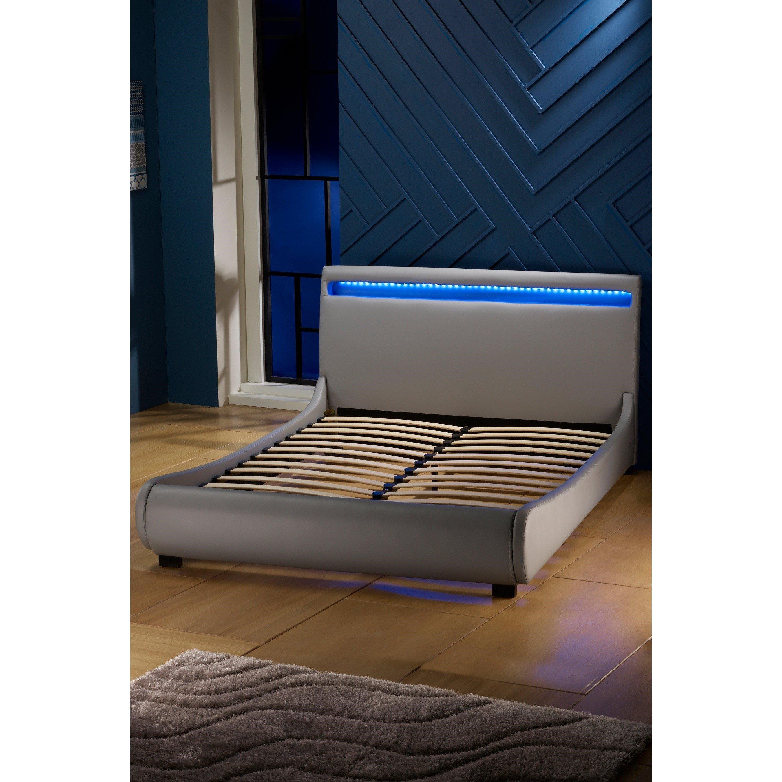 Grey - Homelife - Atlanta Faux Leather Bed with LED Headboard - 2