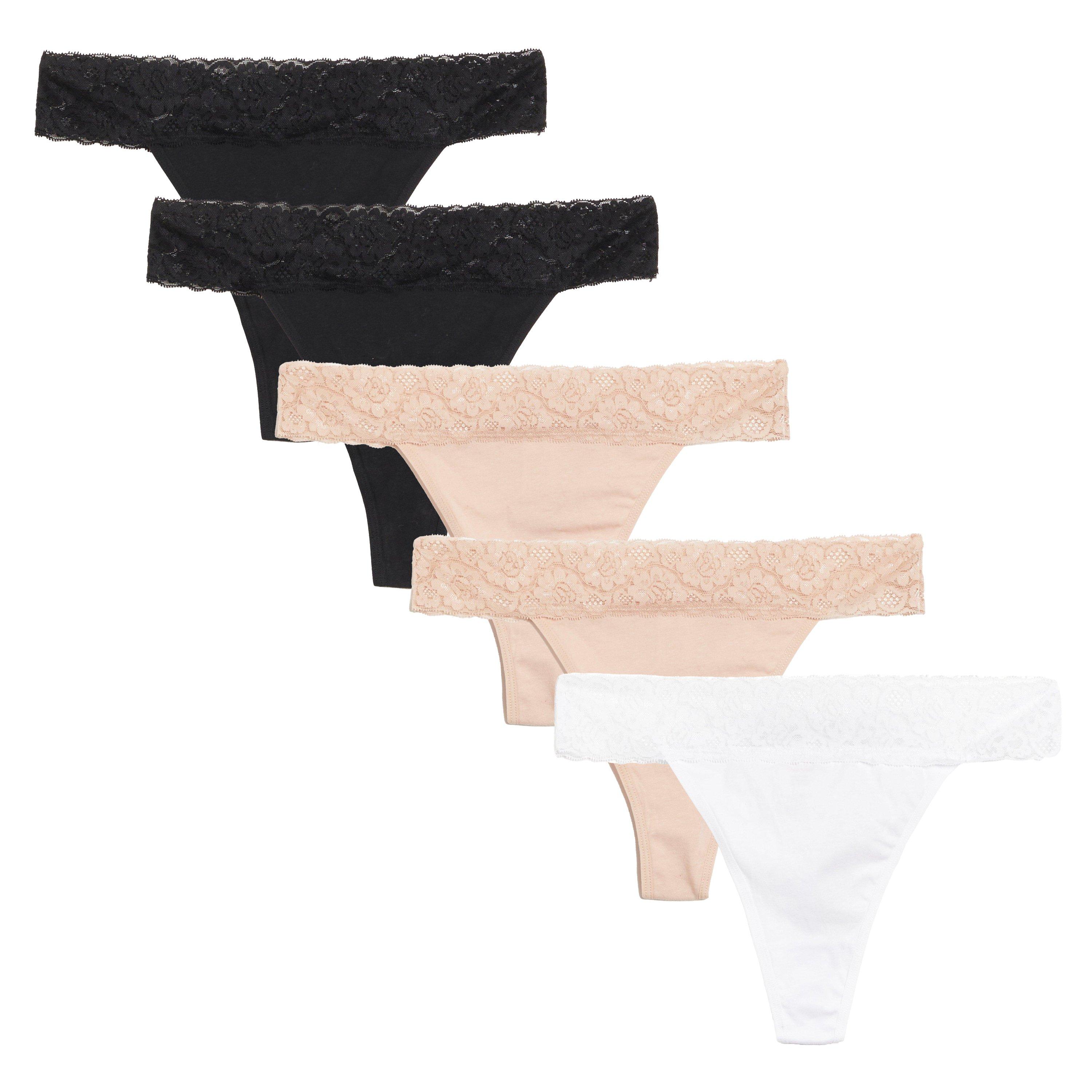 Black/White/Nud - Be You - 5 Pack Lace Trim Cotton Thong - 1