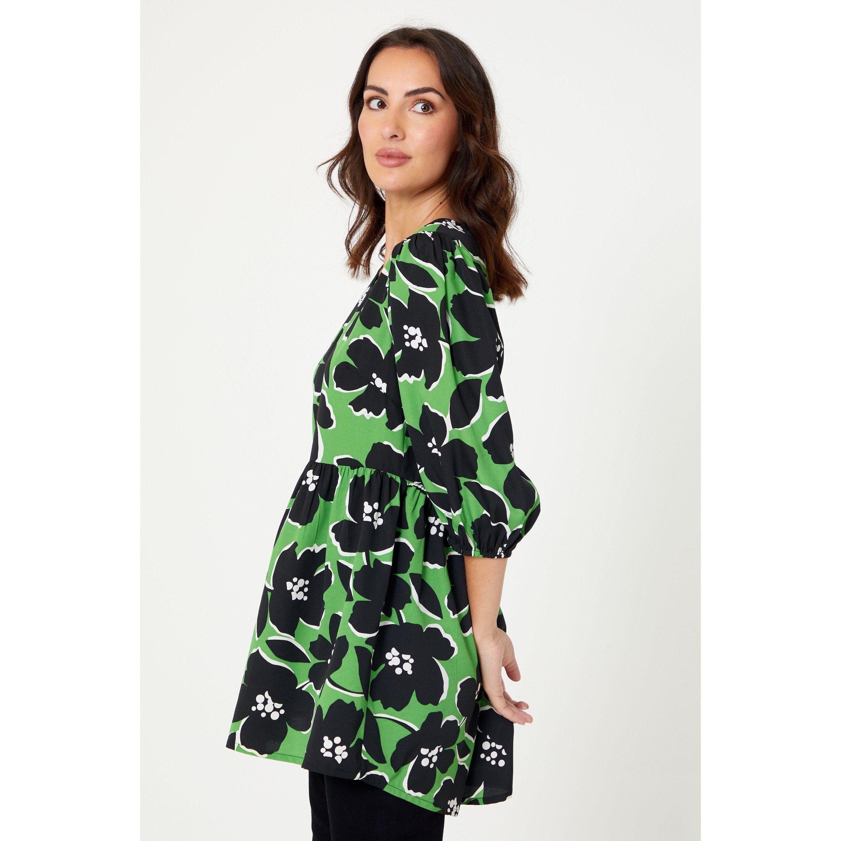 Green - Be You - V Neck Floral Tunic - 3