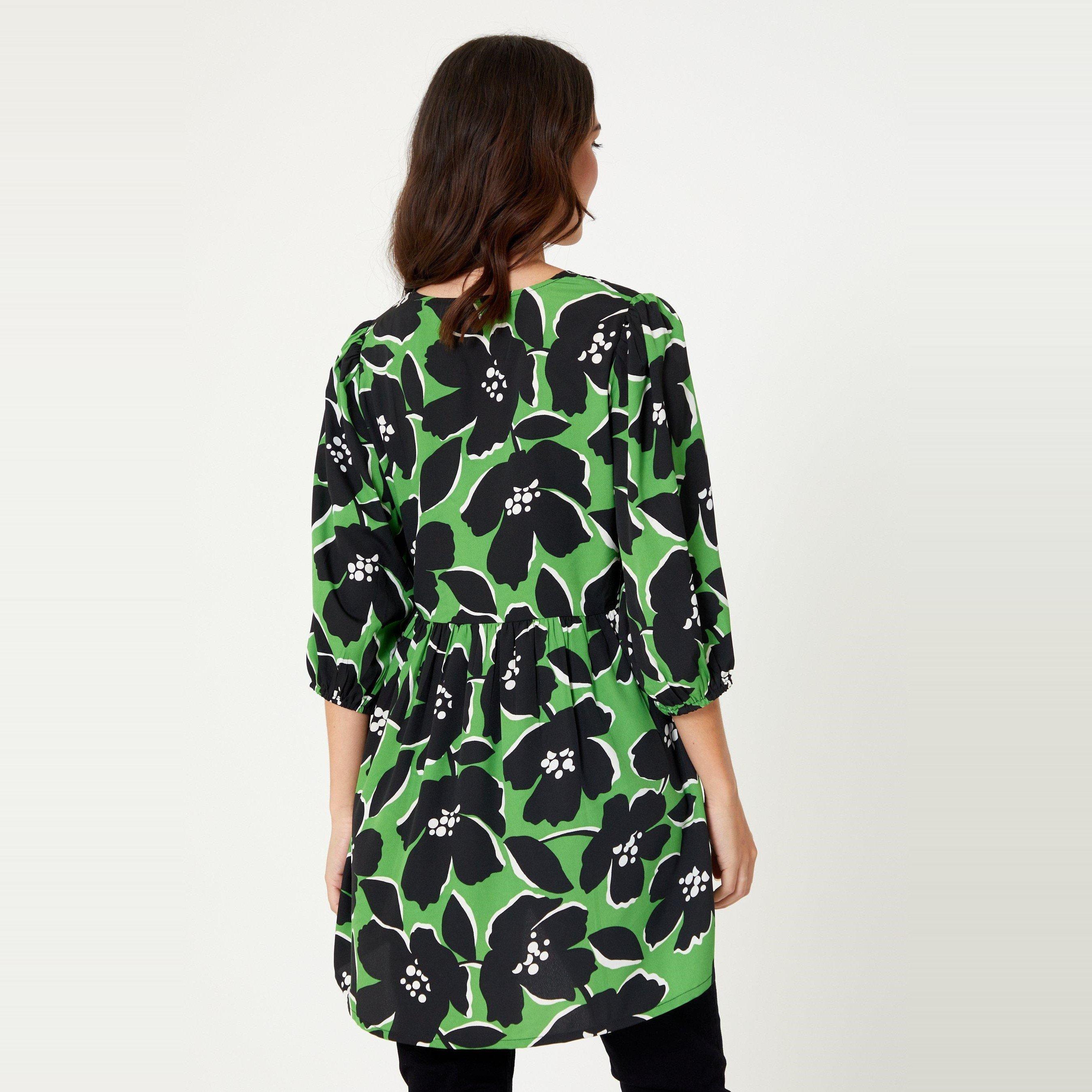 Green - Be You - V Neck Floral Tunic - 4