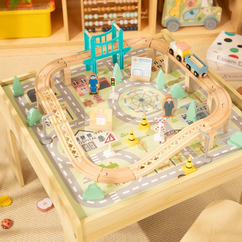 Pine - Tooky Toy - Wooden 50 Piece Train Table - 3
