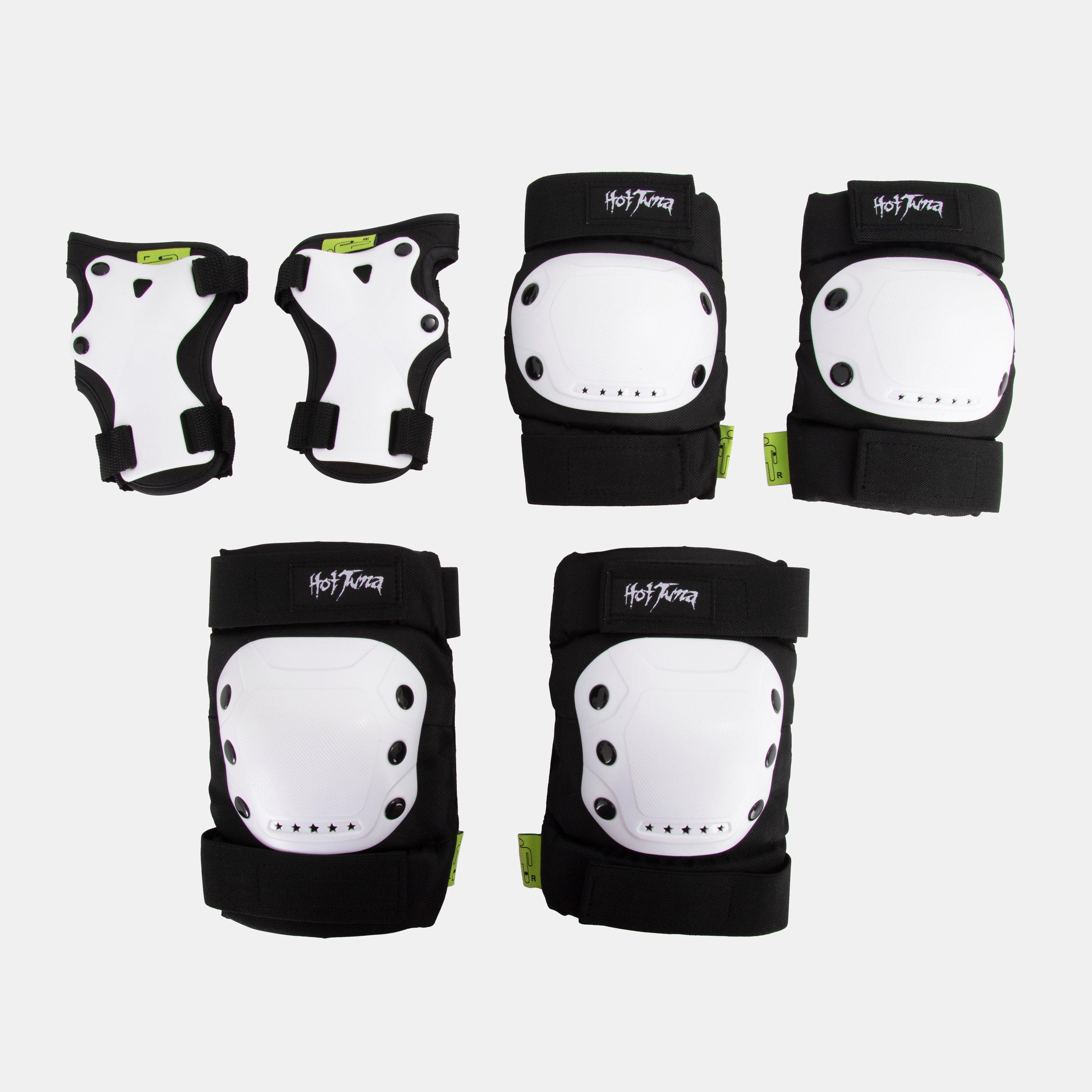 Hot Tuna  Adults Skate Protector 3Pc Set - Knee Pads Elbow Pad And Wrist Guards - White - M