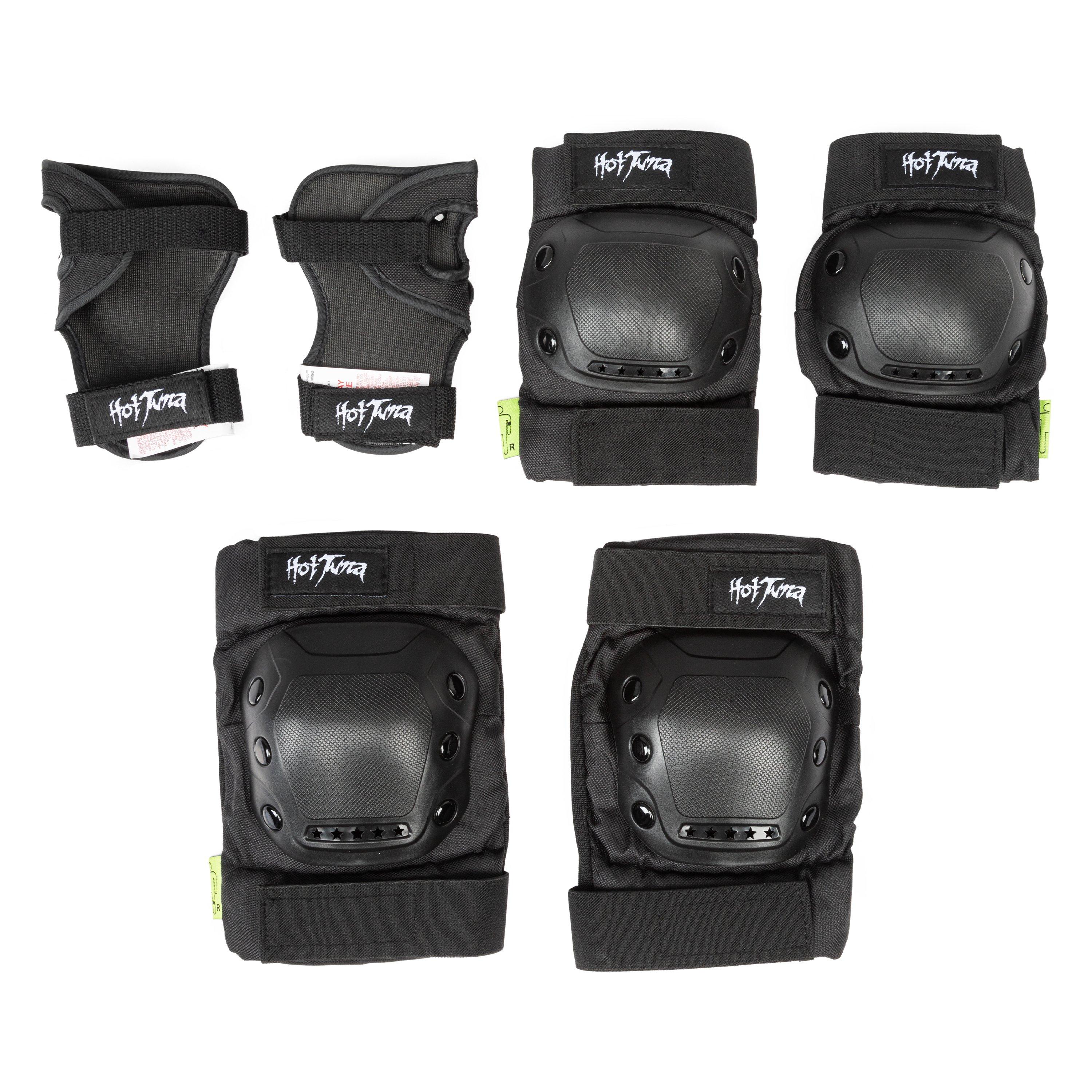 Hot Tuna  Adults Skate Protector 3Pc Set - Knee Pads Elbow Pad And Wrist Guards - Black - L