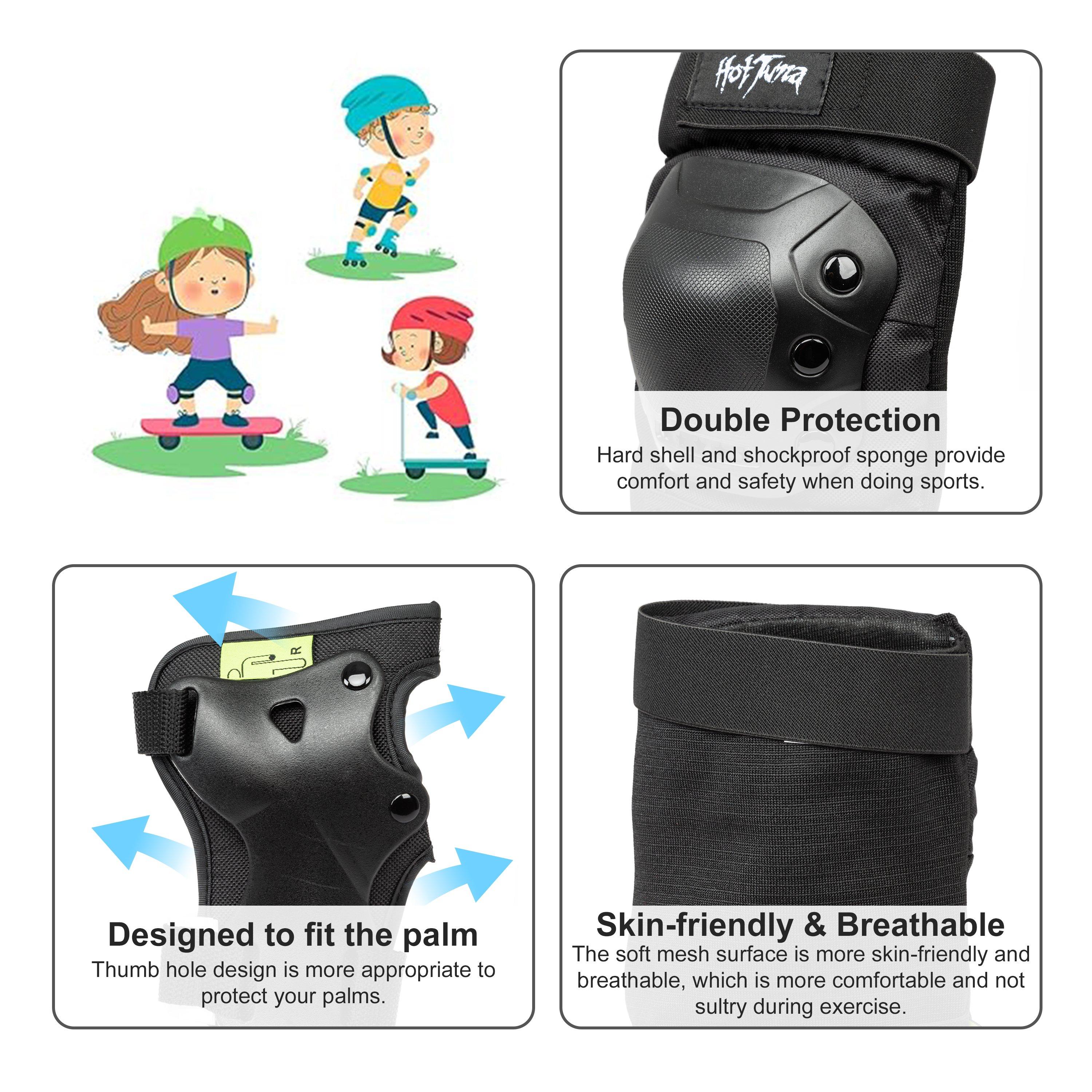 Black - Hot Tuna - Skate Protector 3pc Set - Knee Pads Elbow Pad and Wrist Guards - 4