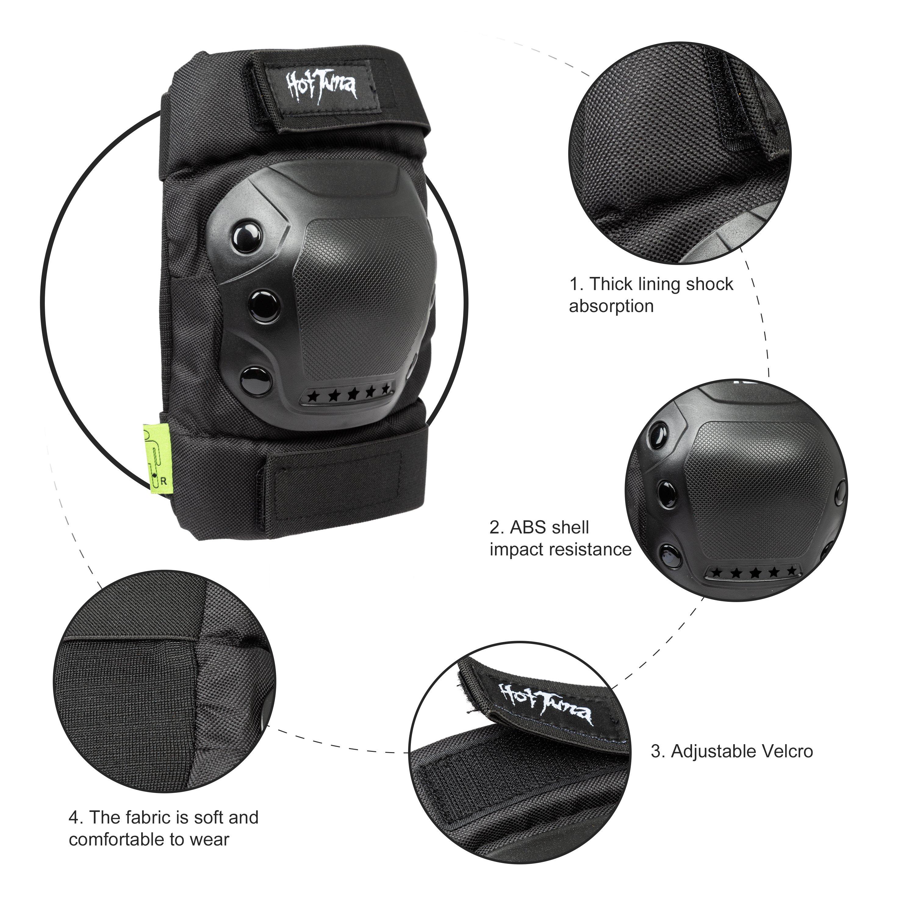 Black - Hot Tuna - Skate Protector 3pc Set - Knee Pads Elbow Pad and Wrist Guards - 6