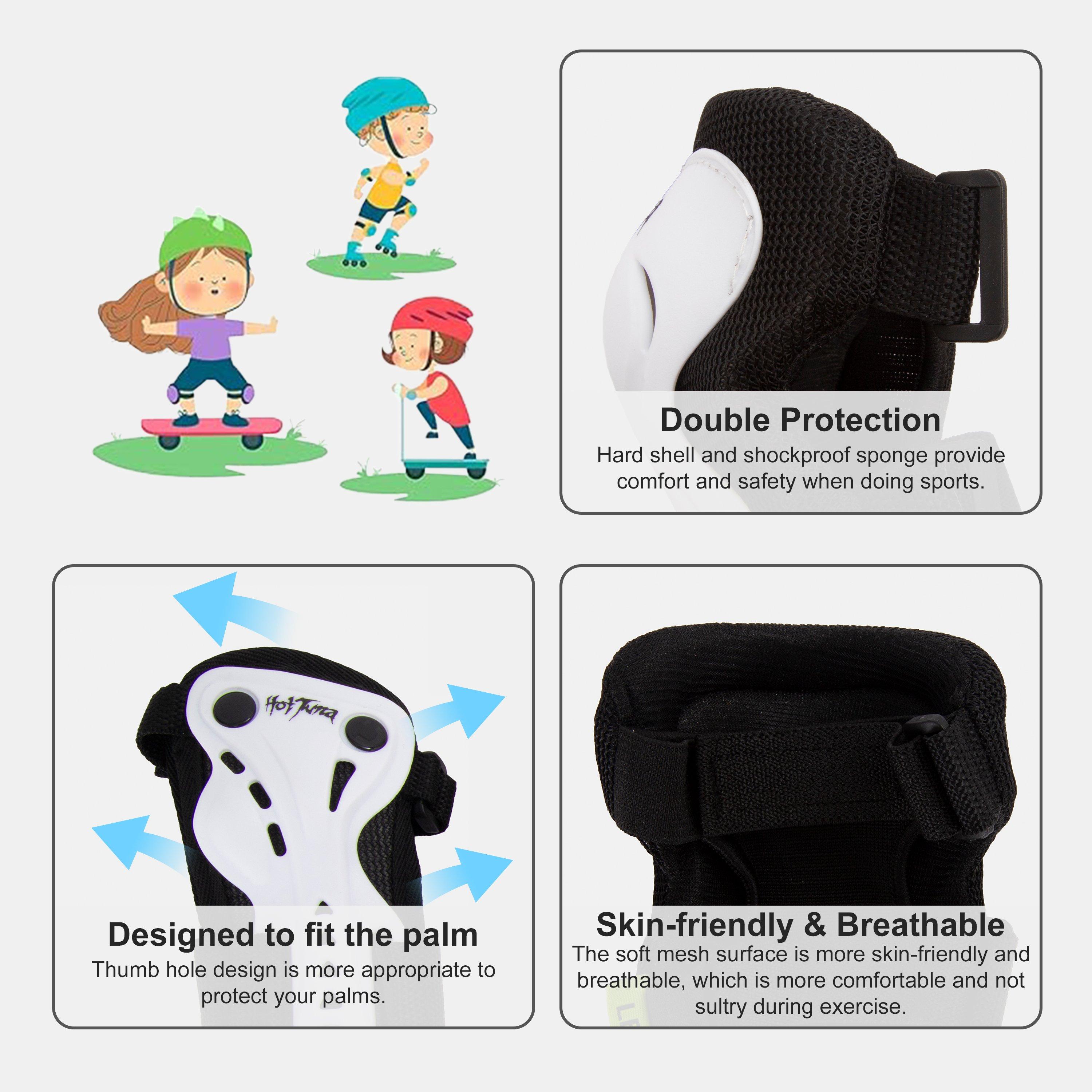 White - Hot Tuna - Kids/Youth Skate Protector 3pc Set - Knee Pads Elbow Pad and Wrist Guards - 4