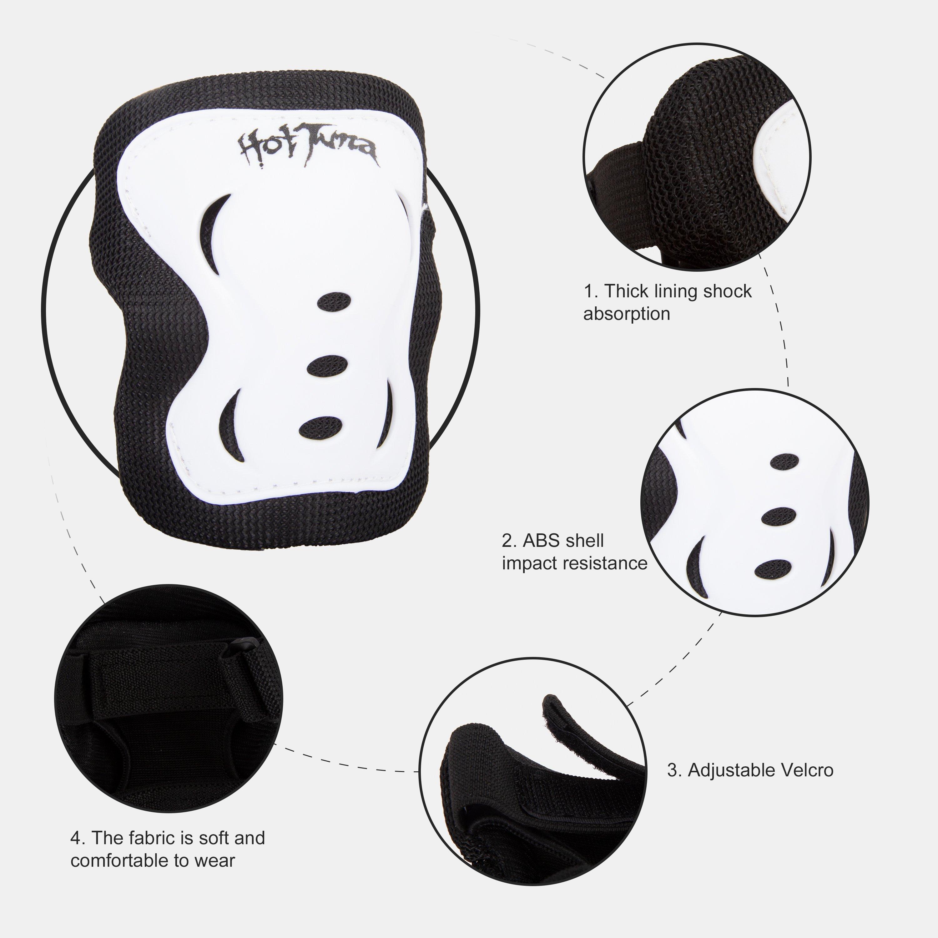 White - Hot Tuna - Kids/Youth Skate Protector 3pc Set - Knee Pads Elbow Pad and Wrist Guards - 6