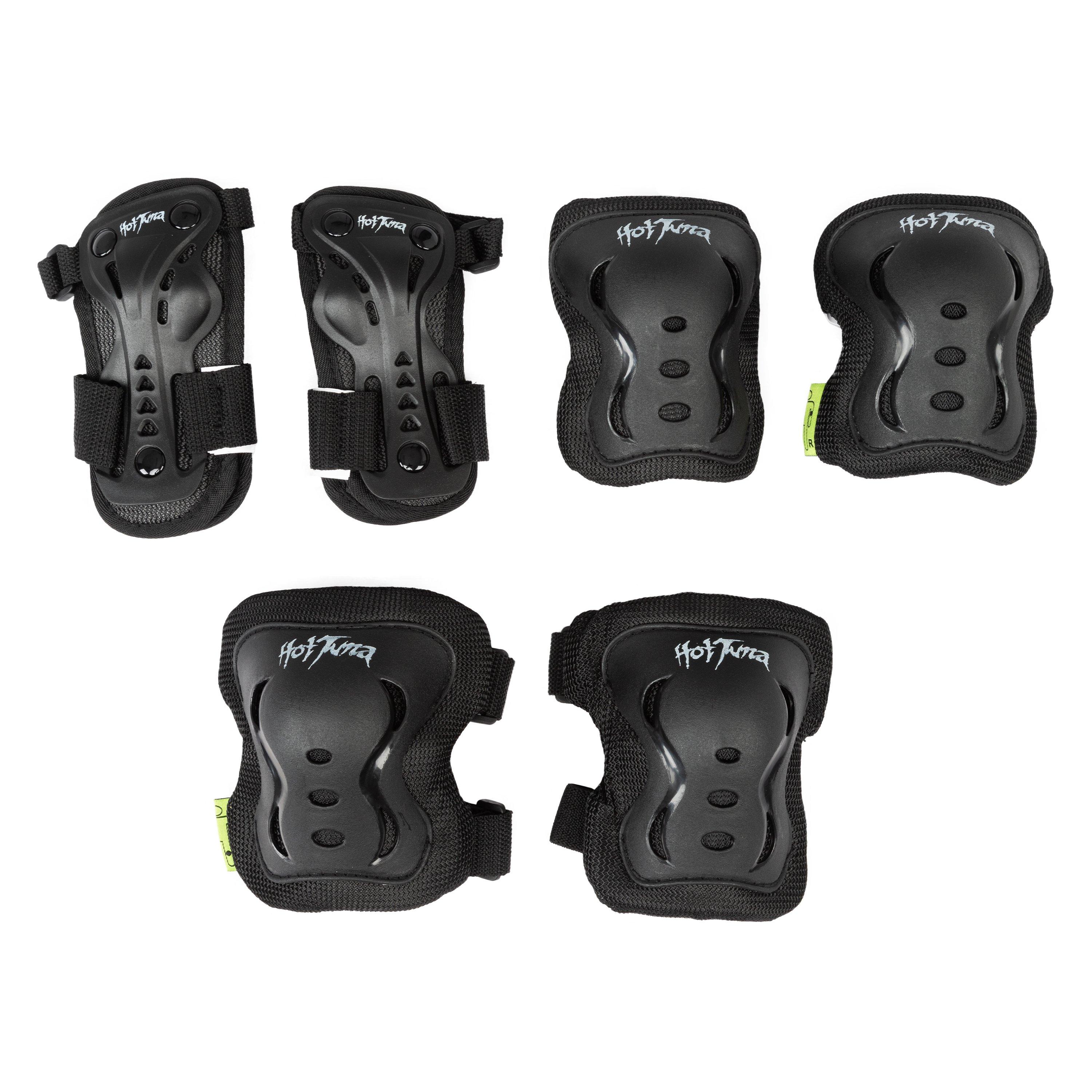 Black - Hot Tuna - Kids/Youth Skate Protector 3pc Set - Knee Pads Elbow Pad and Wrist Guards - 1