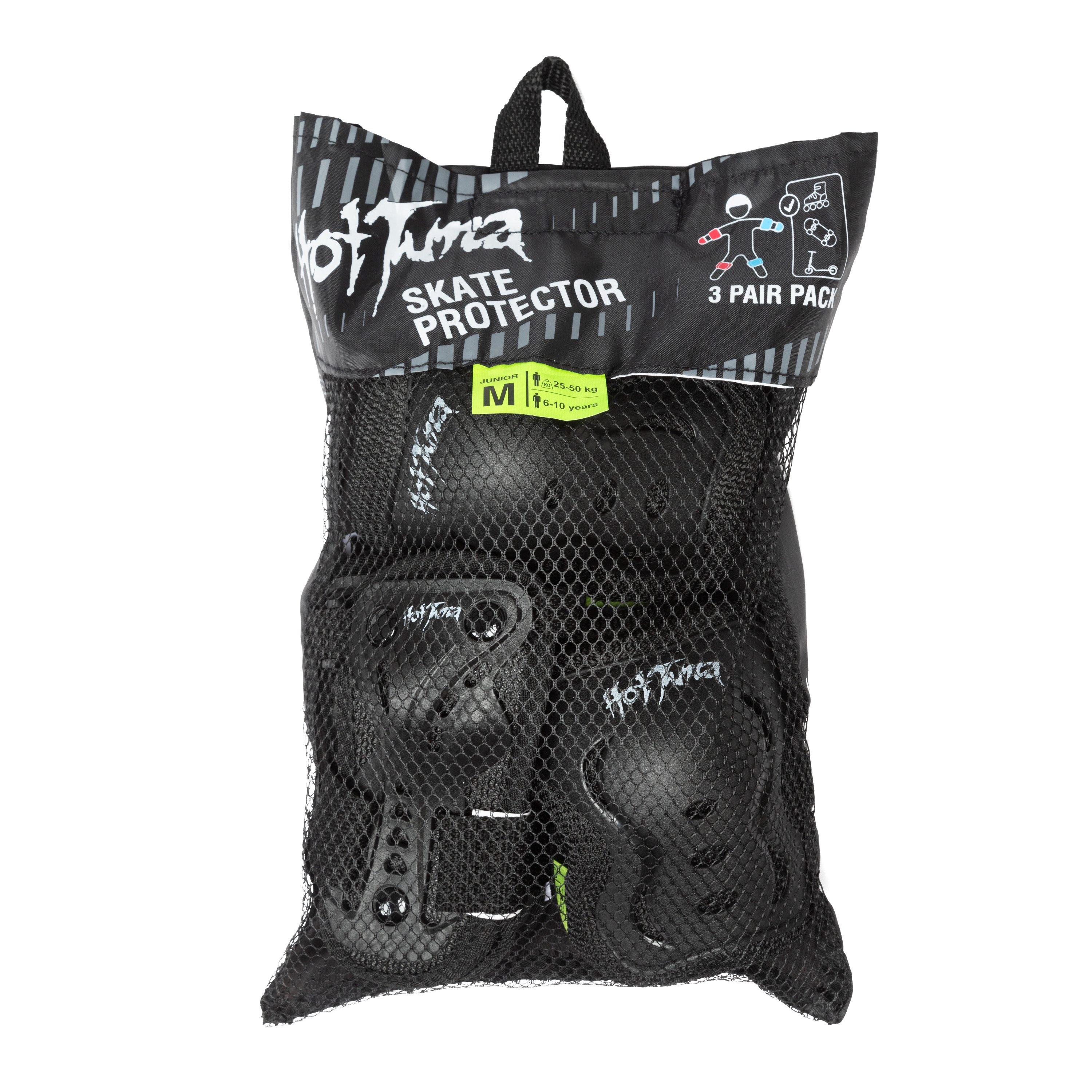 Black - Hot Tuna - Skate Protector 3pc Set - Knee Pads Elbow Pad and Wrist Guards - 2