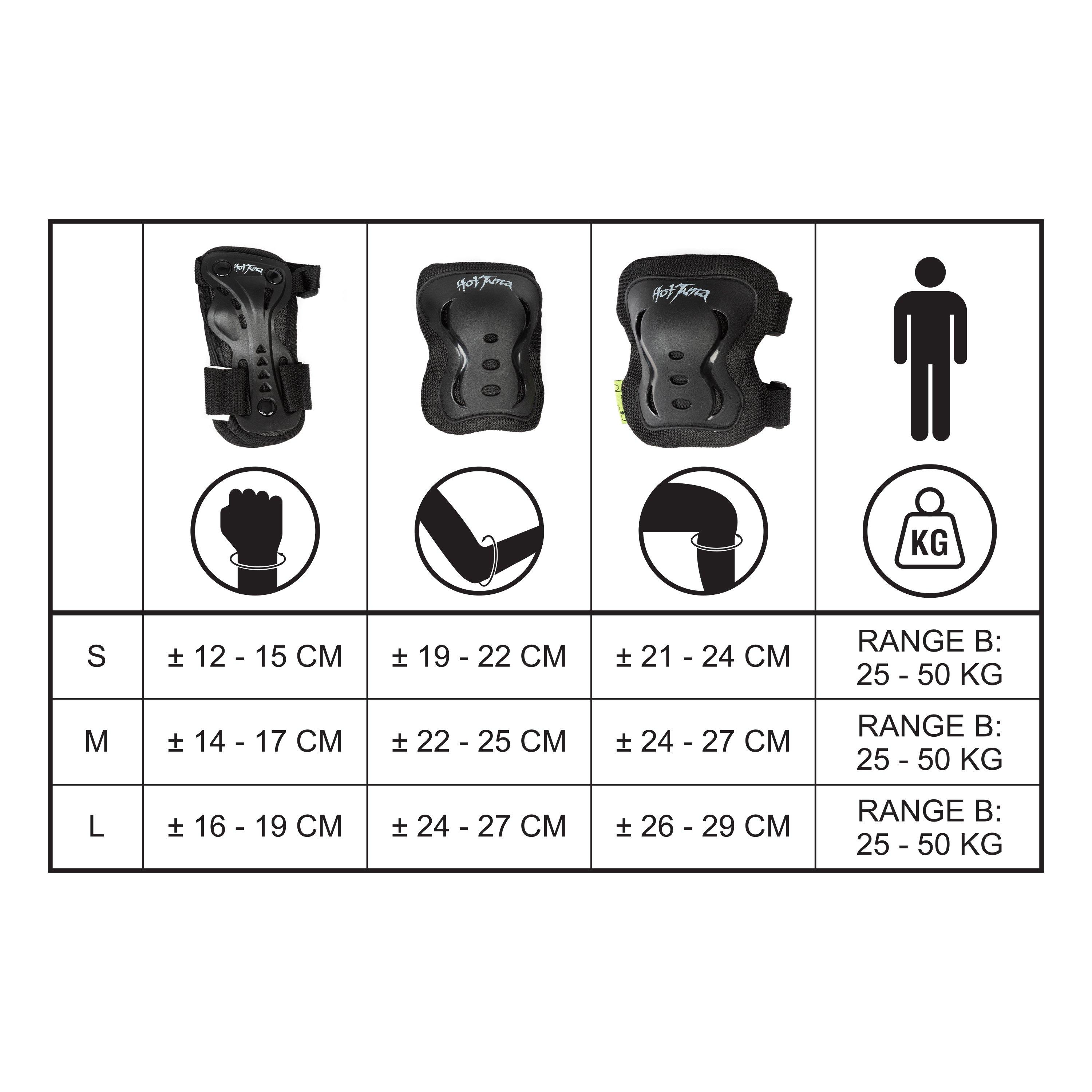 Black - Hot Tuna - Skate Protector 3pc Set - Knee Pads Elbow Pad and Wrist Guards - 3