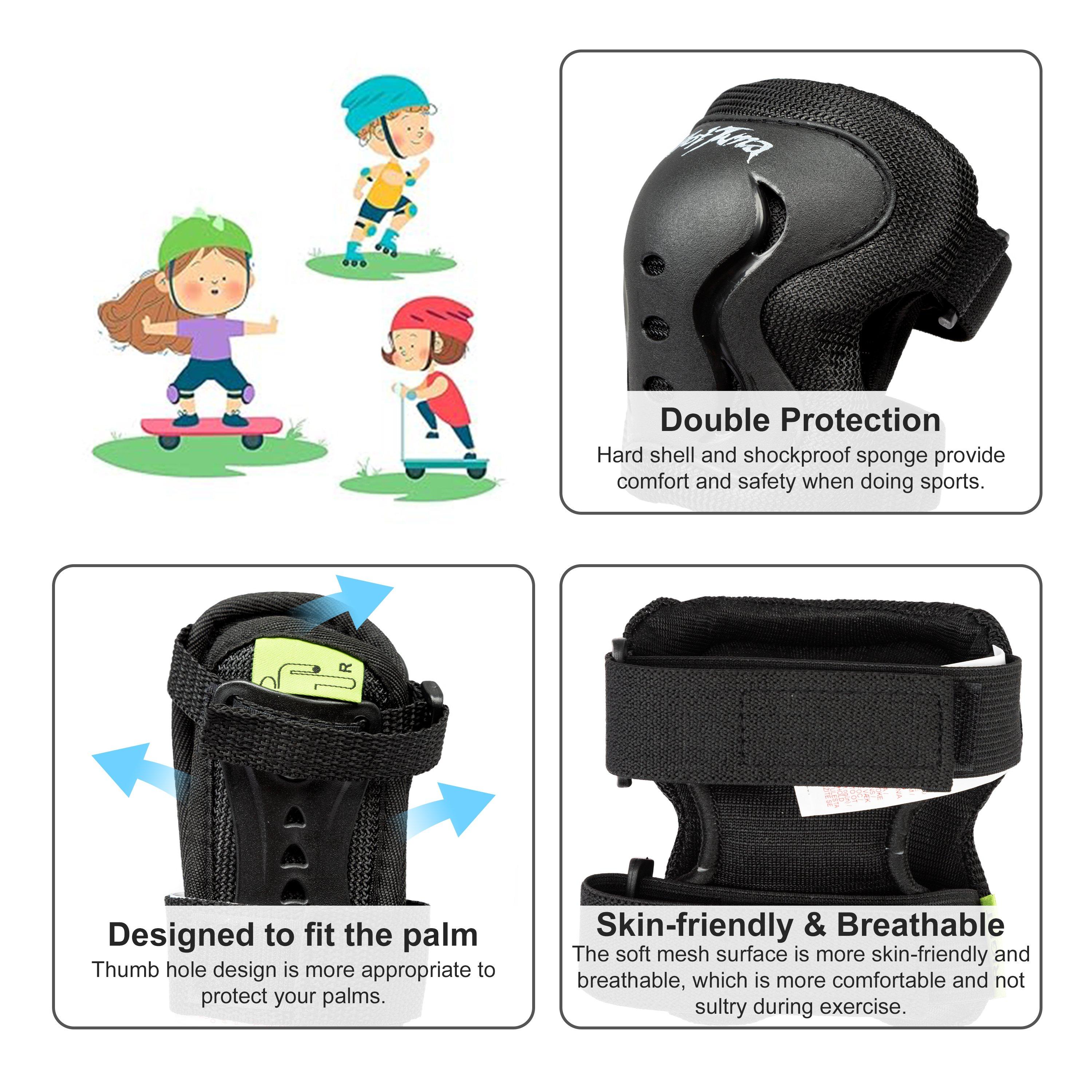 Black - Hot Tuna - Skate Protector 3pc Set - Knee Pads Elbow Pad and Wrist Guards - 4