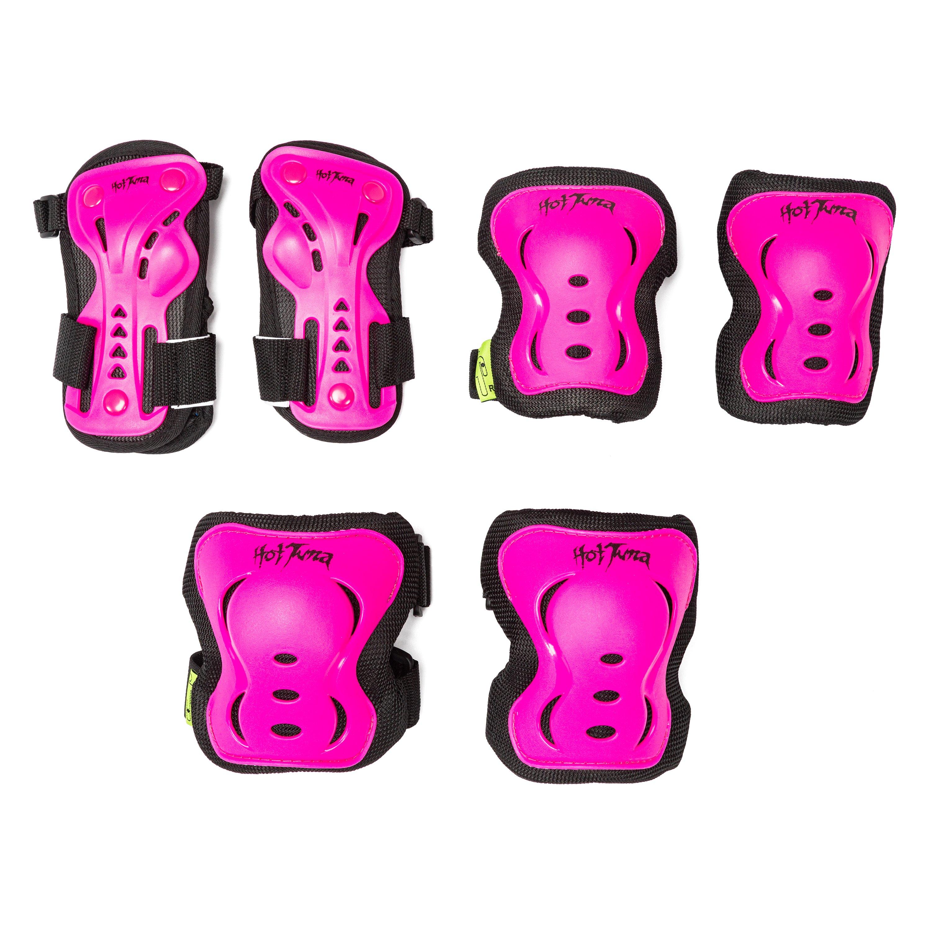 Hot Tuna  Kids Kids/Youth Skate Protector 3Pc Set - Knee Pads Elbow Pad And Wrist Guards - Pink - L