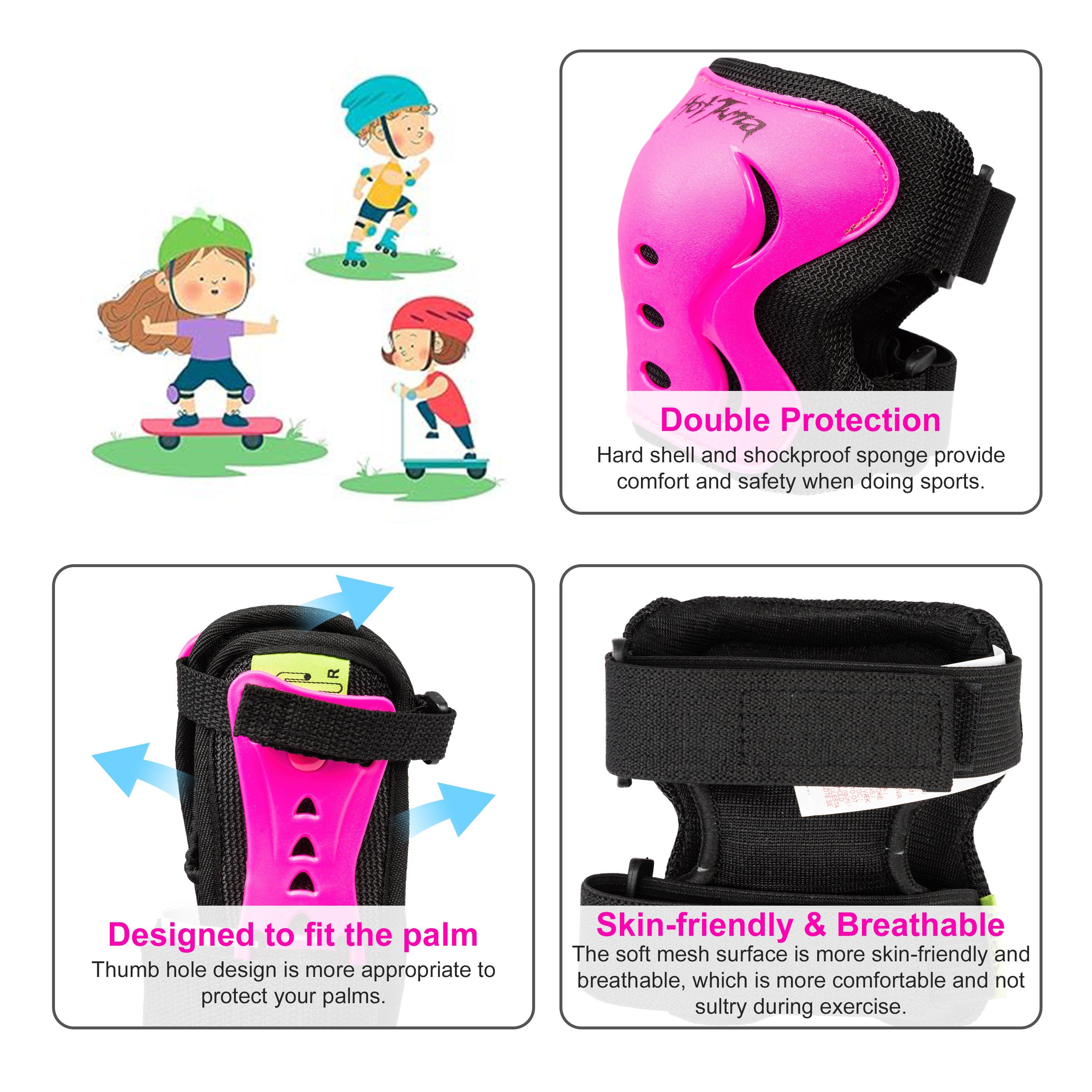 Pink - Hot Tuna - Kids/Youth Skate Protector 3pc Set - Knee Pads Elbow Pad and Wrist Guards - 4
