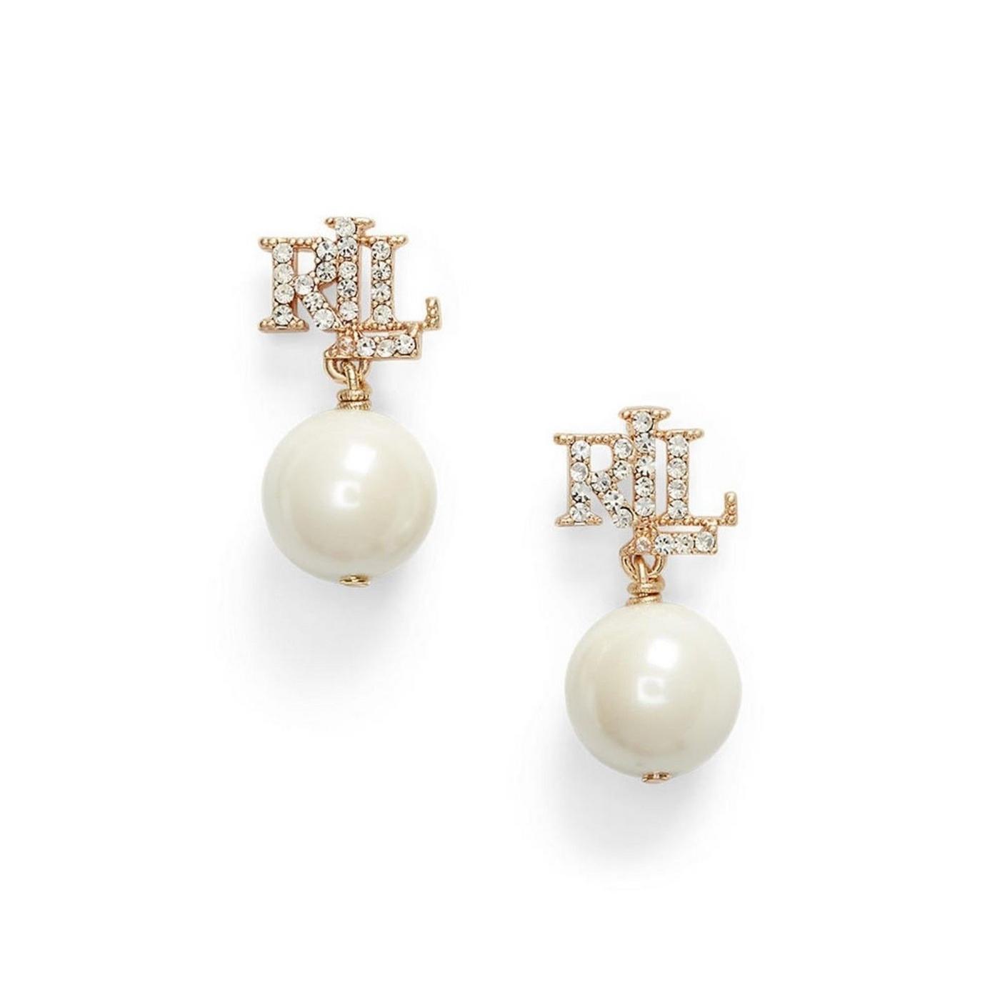 Lauren Ralph Lauren Lauren Ralph Lauren Gold Pave Logo Pearl Drop Earrings