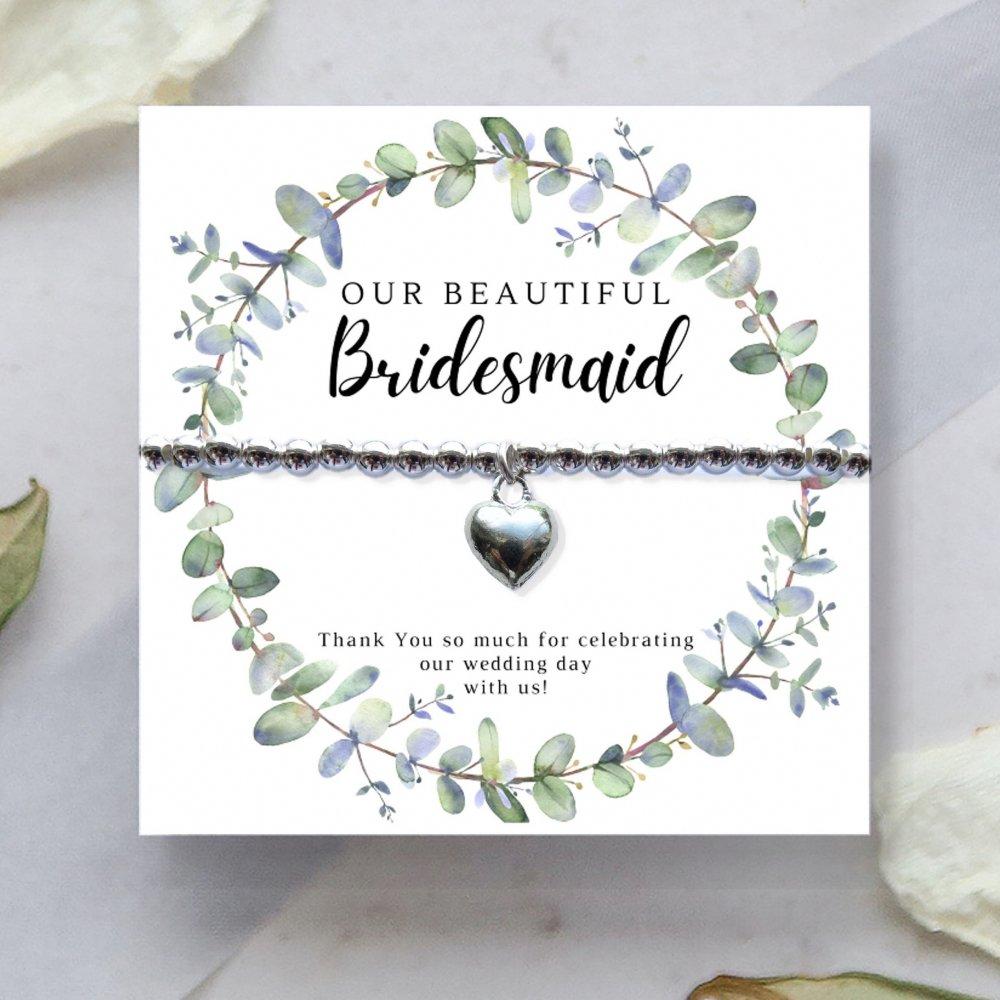 Aye Do Gifts Bridesmaids Heart Bracelet & Eucalyptus Card