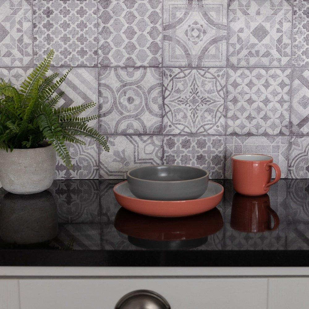 D C Fix  3D Splashback Wallpaper Moroccan Tiles - Grey - 67.5CMX4M