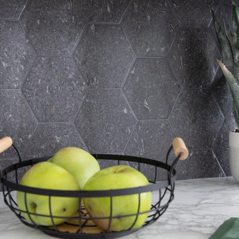 Grey - D C Fix - 3D Splashback Wallpaper Dark Hexagon - 1