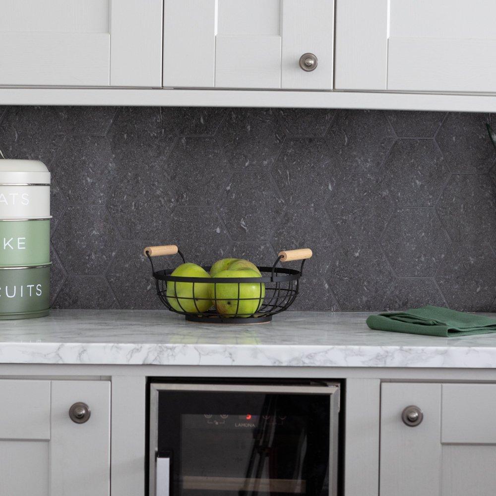 Grey - D C Fix - 3D Splashback Wallpaper Dark Hexagon - 3