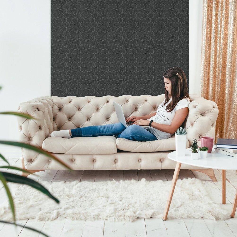 Grey - D C Fix - 3D Splashback Wallpaper Dark Hexagon - 5