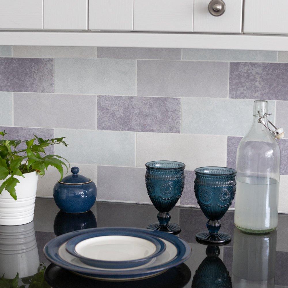 Blue/Grey - D C Fix - 3D Splashback Wallpaper Pastel Tiles - 1