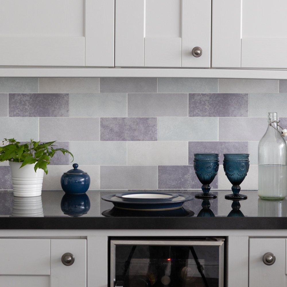 Blue/Grey - D C Fix - 3D Splashback Wallpaper Pastel Tiles - 4