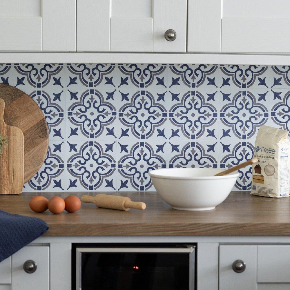 Blue - D C Fix - Self Adhesive Vinyl Wall Tiles Jamila Blue - 5