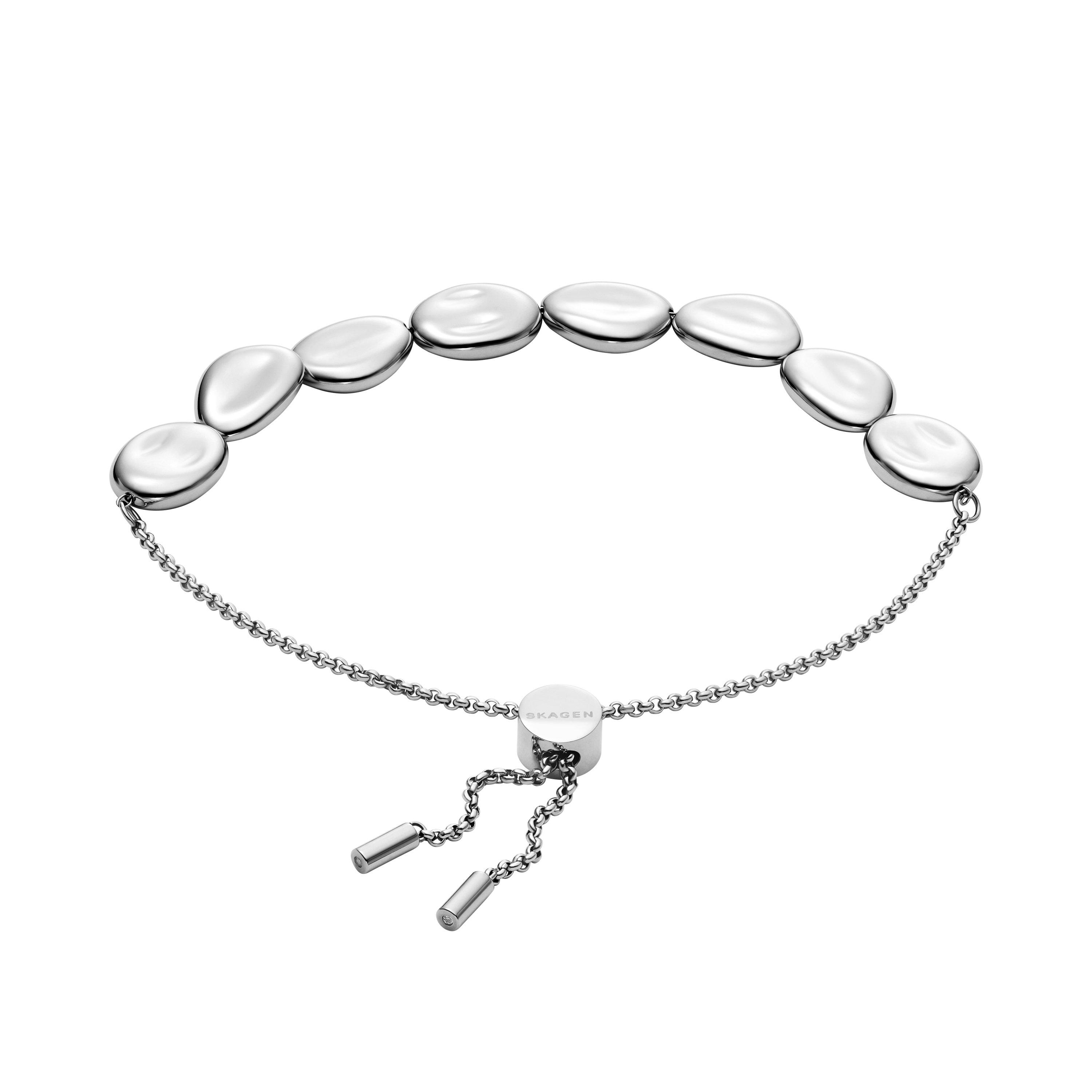 Silver - Skagen - Skagen Anja Pebble Silver Stainless Steel Beaded Station Bracelet SKJ1832040 - 2