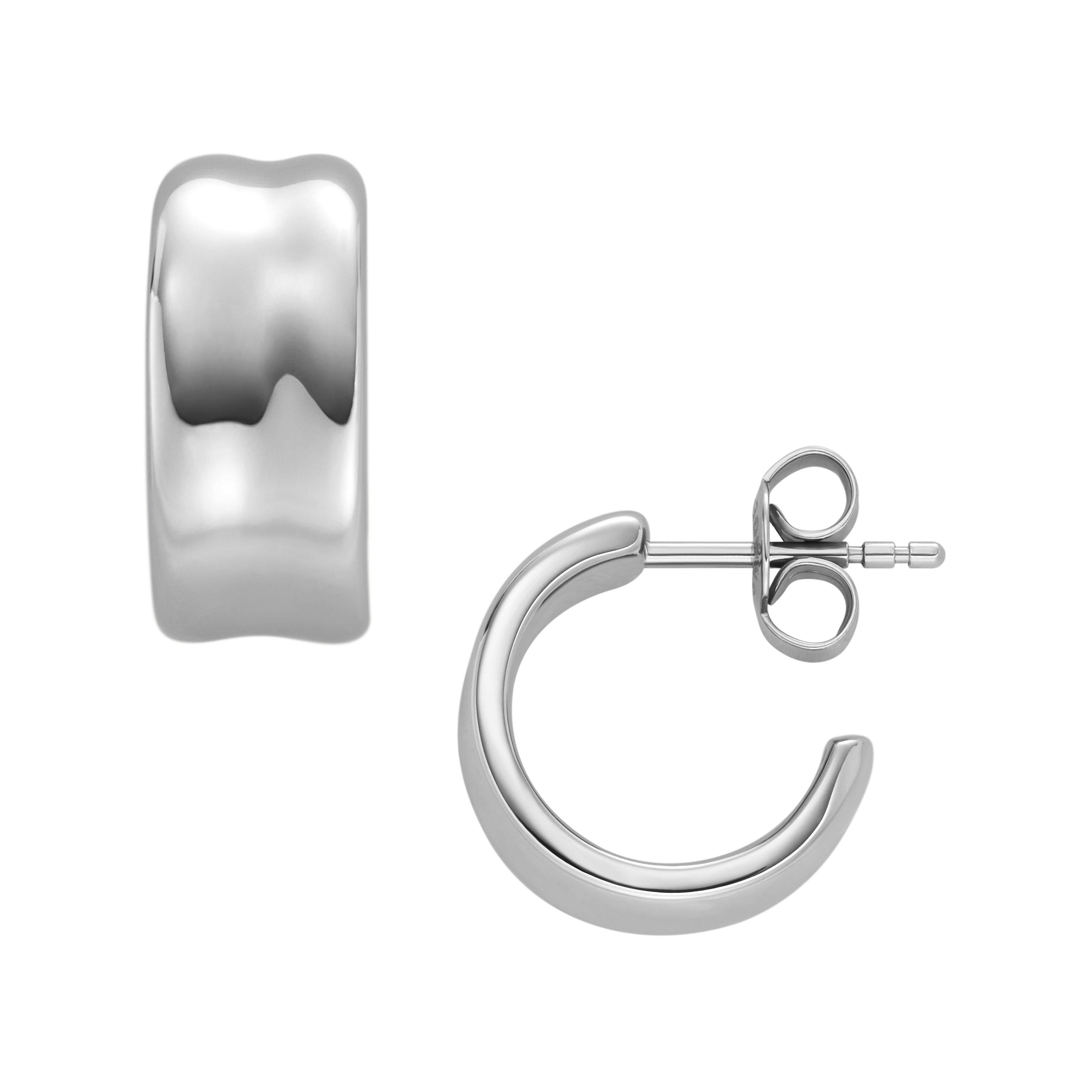 Silver - Skagen - Anja Pebble Silver Stainless Steel Hoop Earrings SKJ1849040 - 1