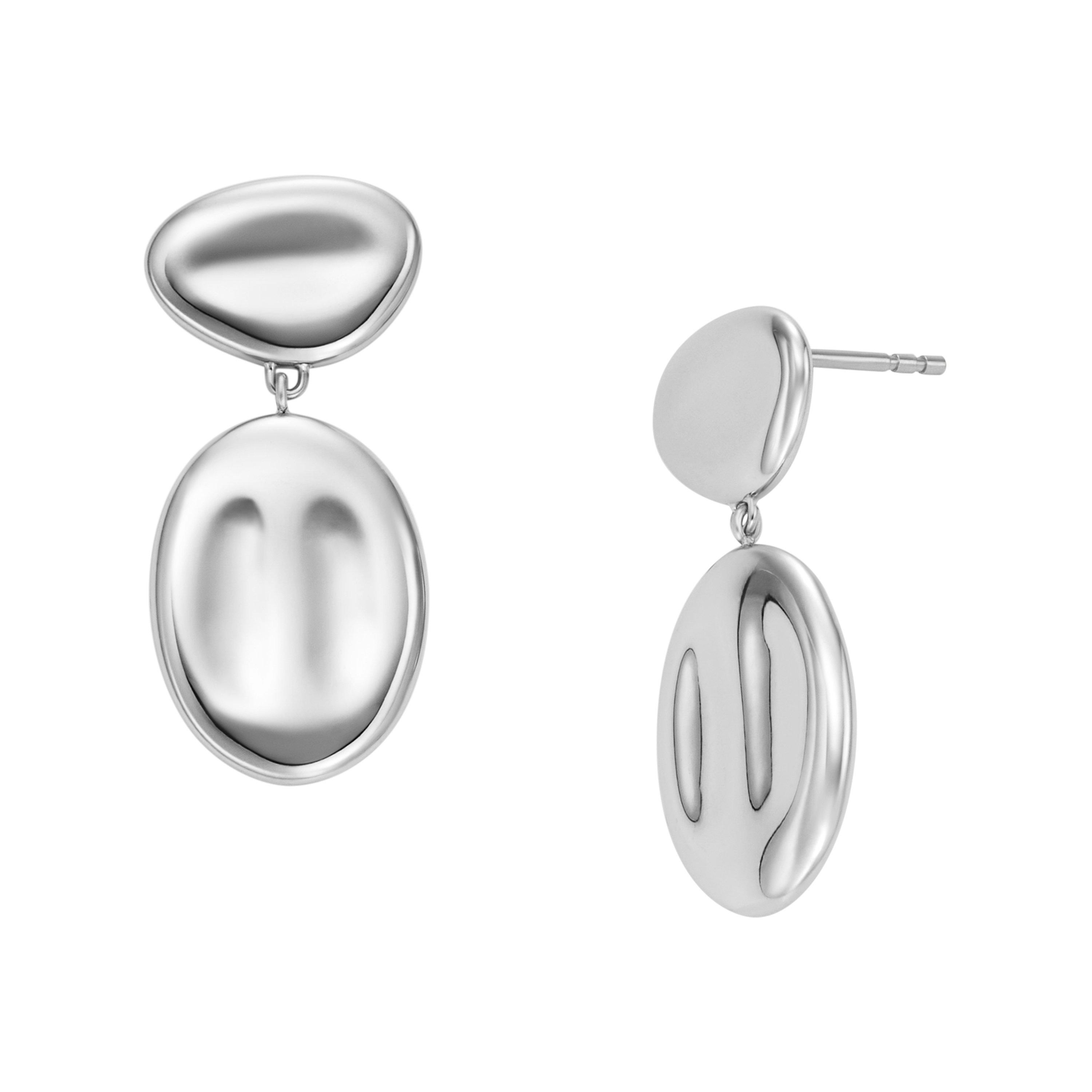 Silver - Skagen - Anja Pebble Silver Stainless Steel Drop Earrings SKJ1852040 - 1