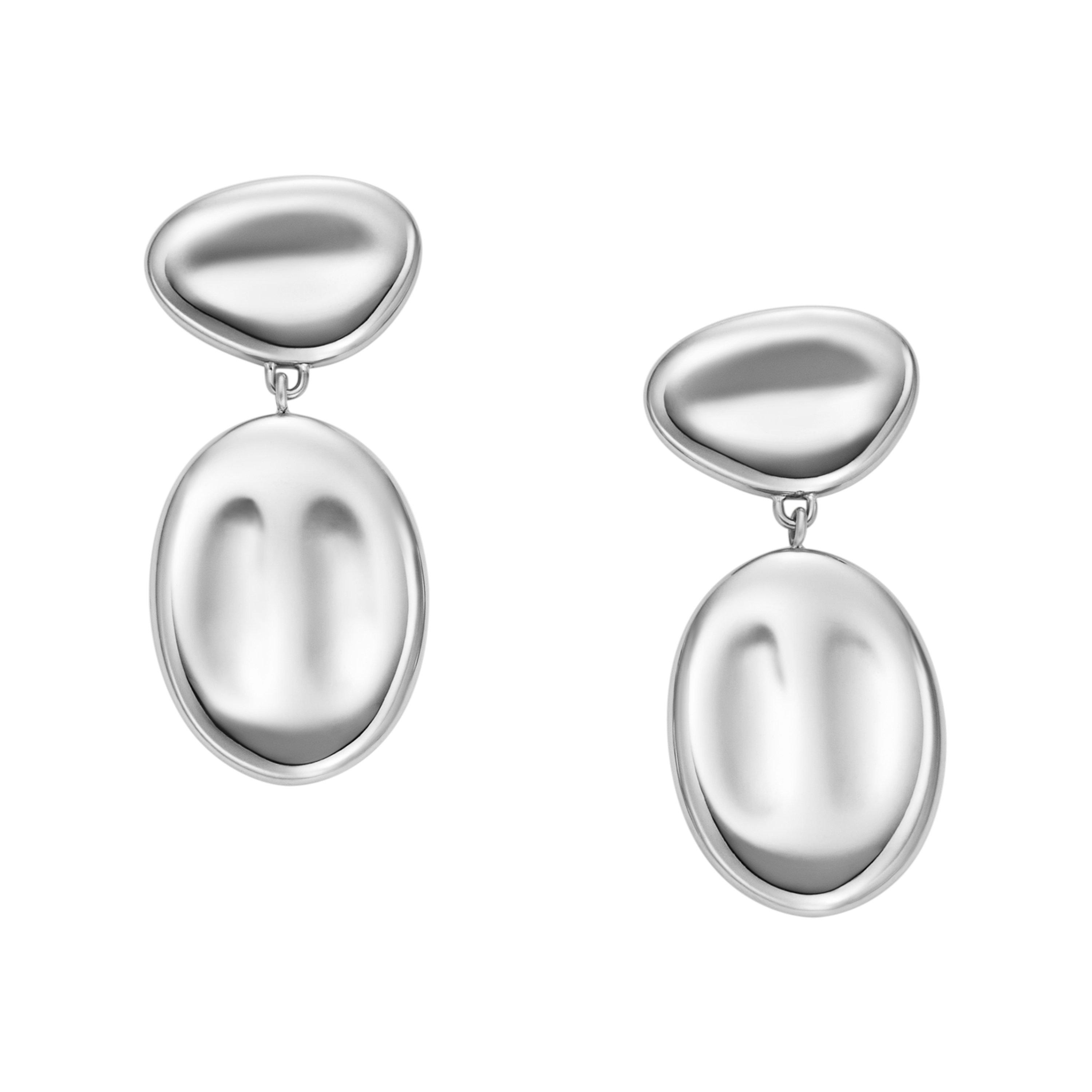 Silver - Skagen - Skagen Anja Pebble Silver Stainless Steel Drop Earrings SKJ1852040 - 2