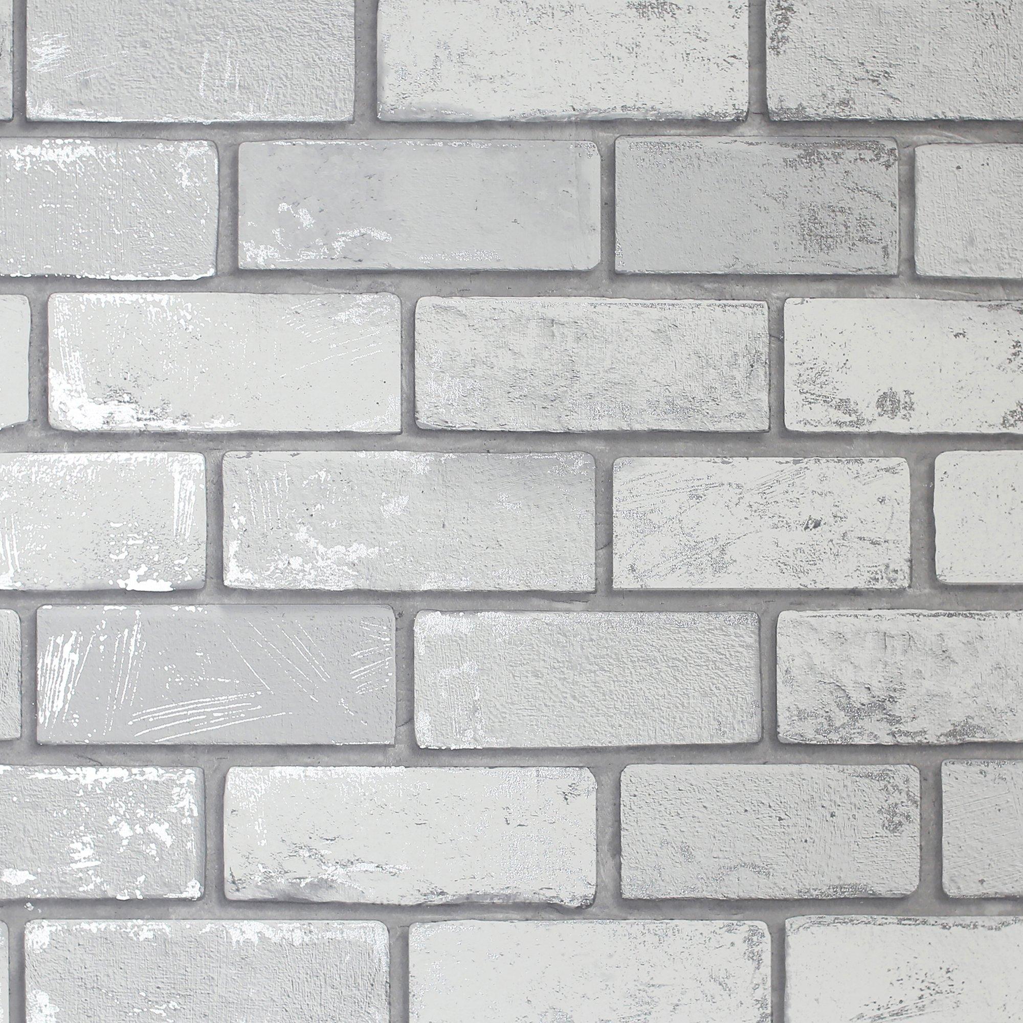 White/Off White - Arthouse - Metallic Brick White/Silver sw12 - 1