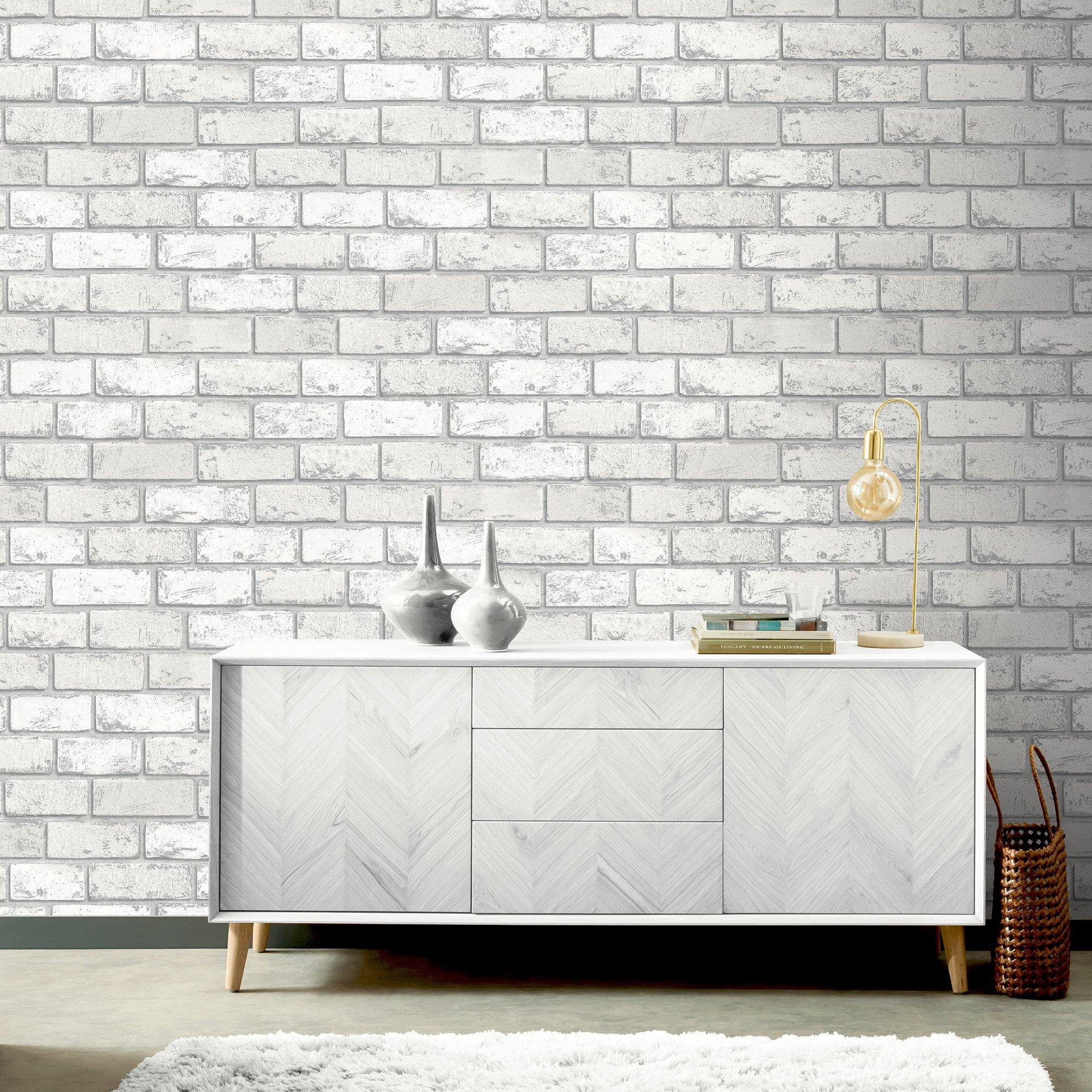 White/Off White - Arthouse - Metallic Brick White/Silver sw12 - 7