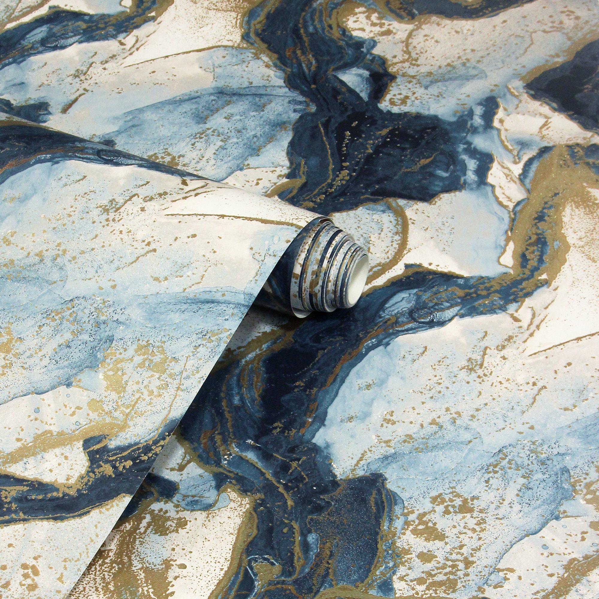 Blue - Arthouse - Abstract Marble Teal/Gold sw12 - 2