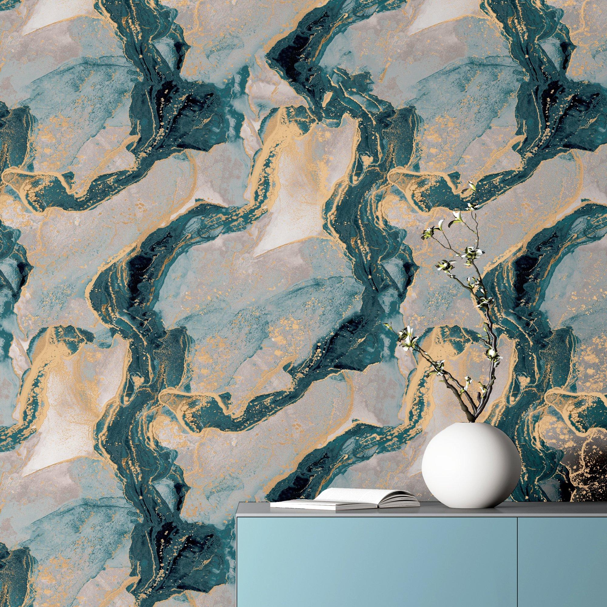 Blue - Arthouse - Abstract Marble Teal/Gold sw12 - 6