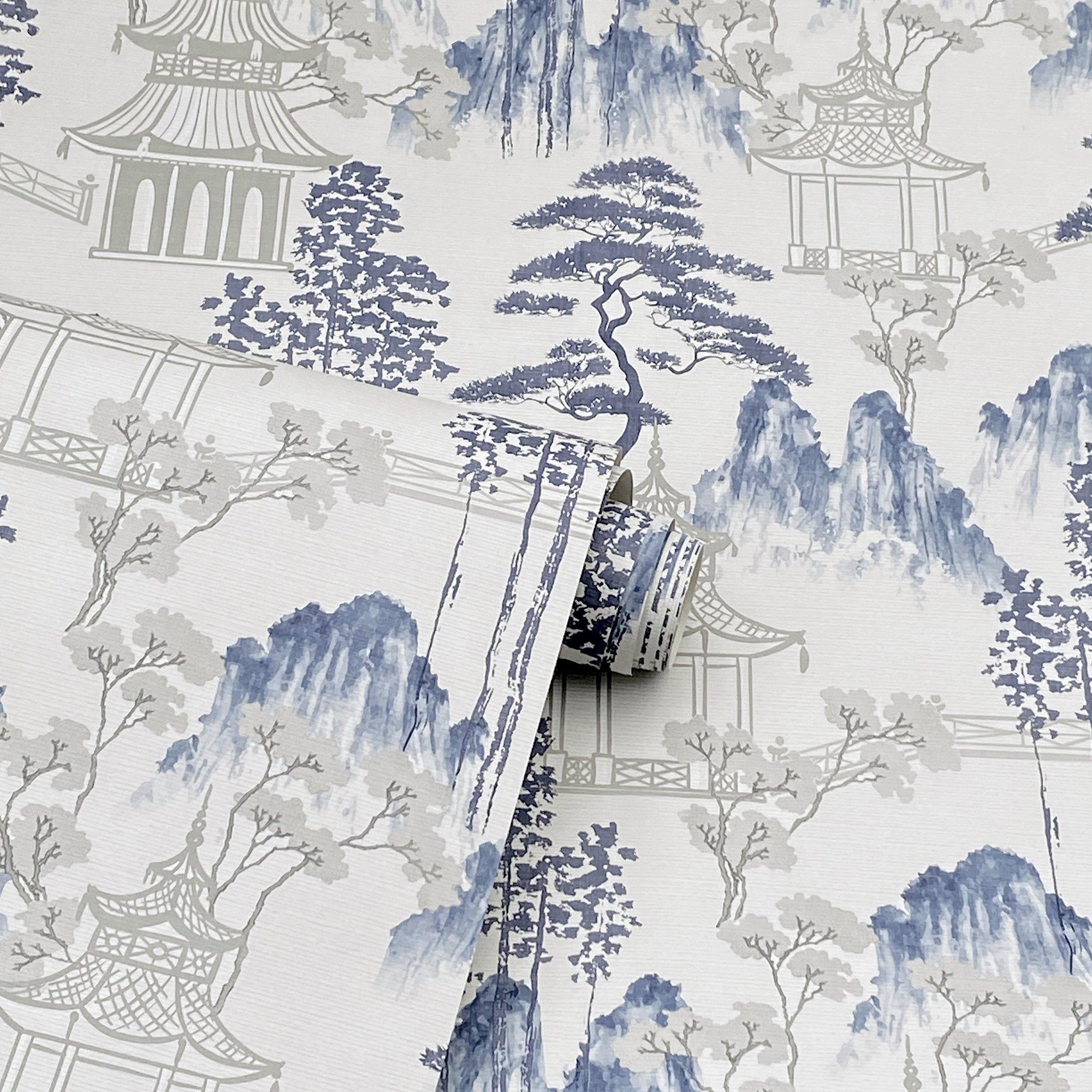 Blue & White/Of - Arthouse - Japanese Pagoda Blue Grey sw12 - 2