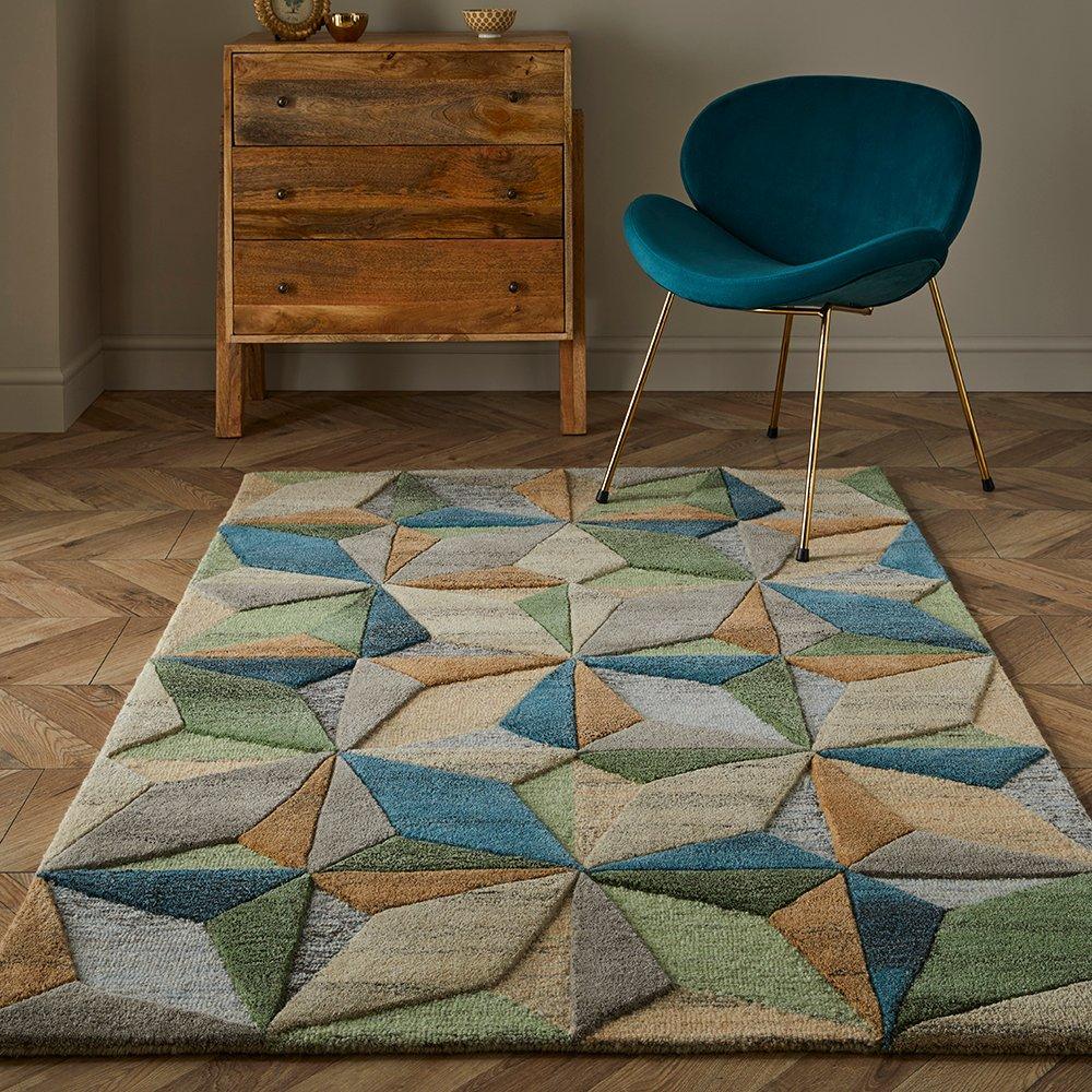 Multicoloured - Esselle - Lilianna Embossed Geo Wool 120x170cm Rug - 5