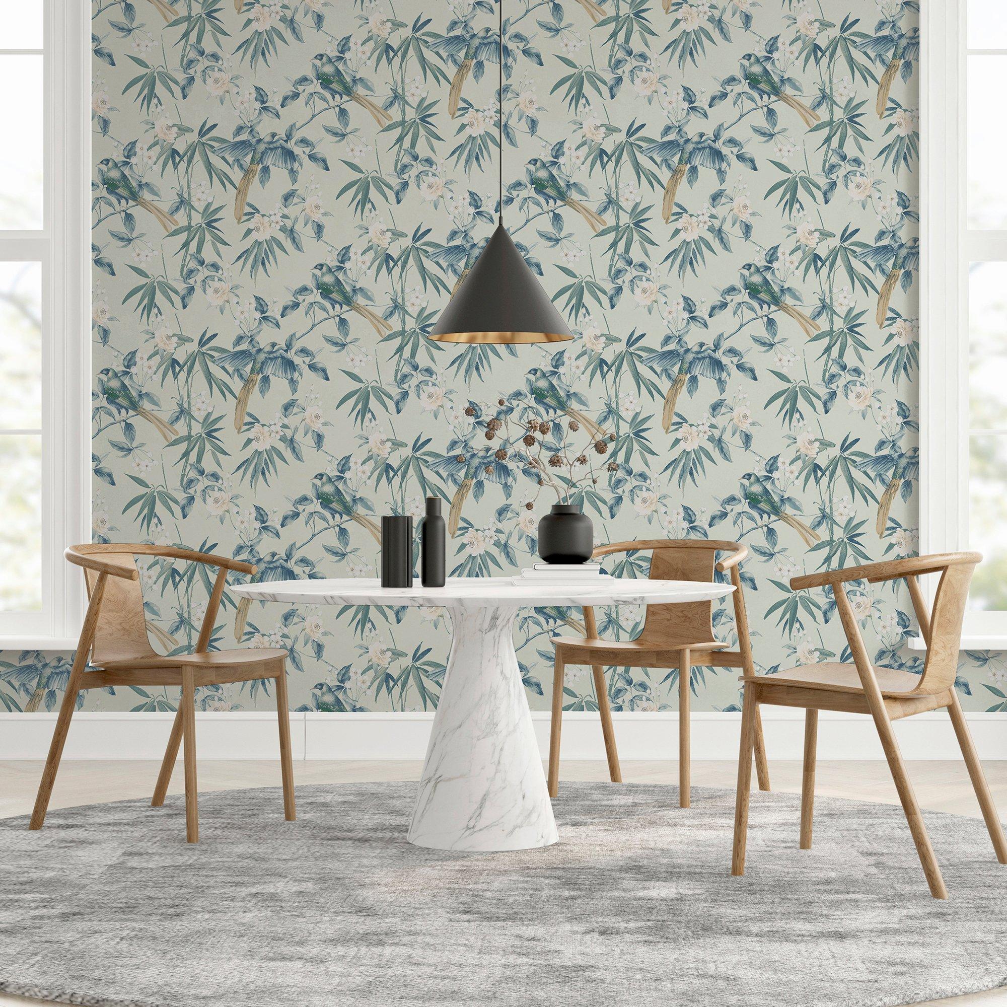 Grey & Blue - Arthouse - Oriental Floral Birds Grey/Blue sw12 - 4