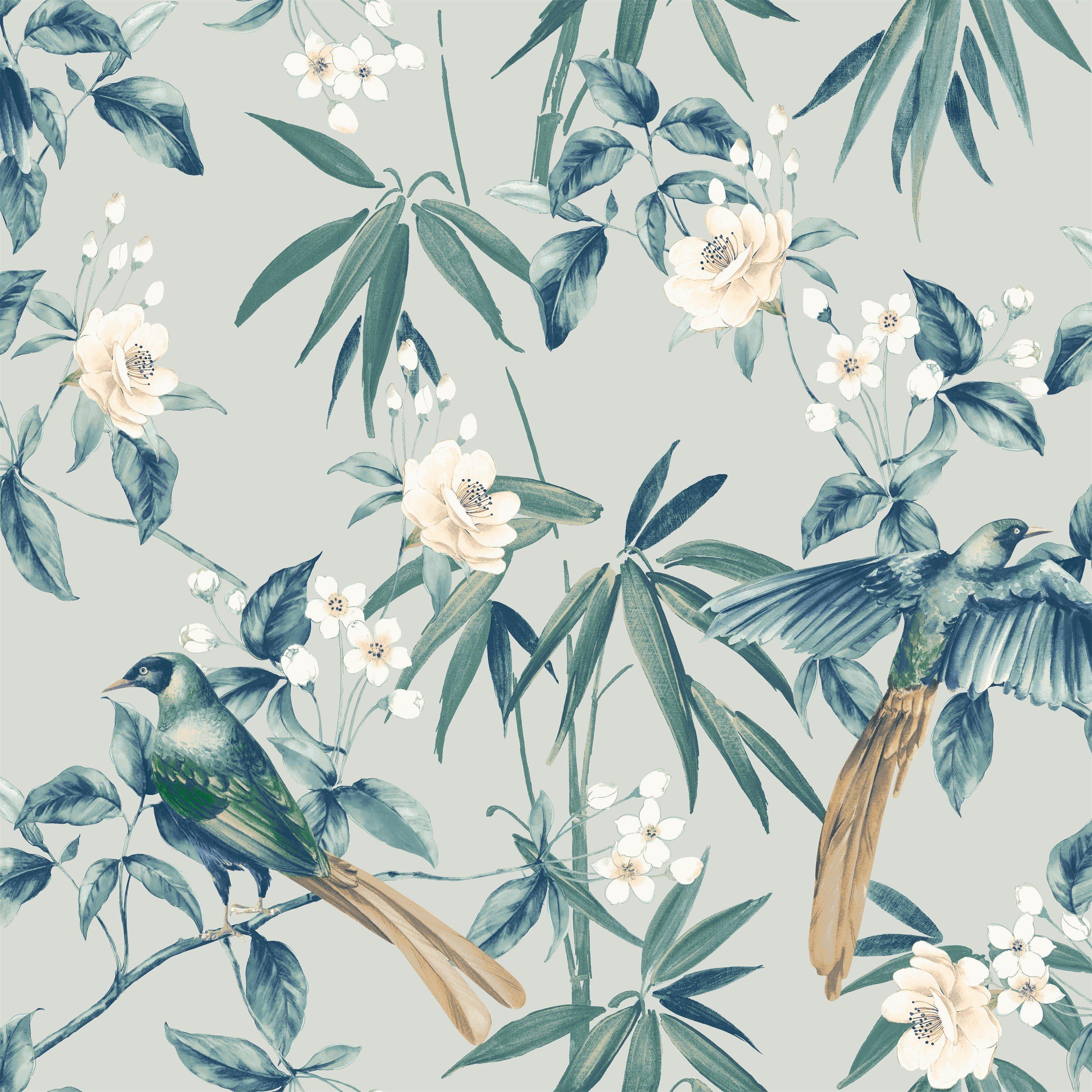 Grey & Blue - Arthouse - Oriental Floral Birds Grey/Blue sw12 - 7