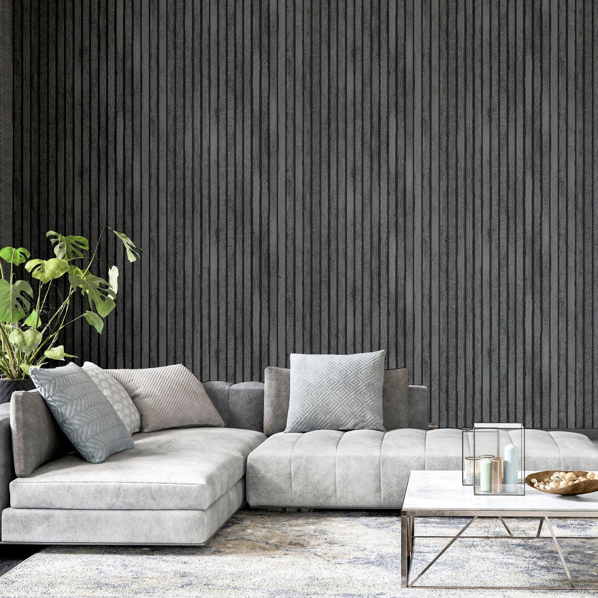 Grey - Arthouse - Wood Slats Charcoal Grey sw12 - 6
