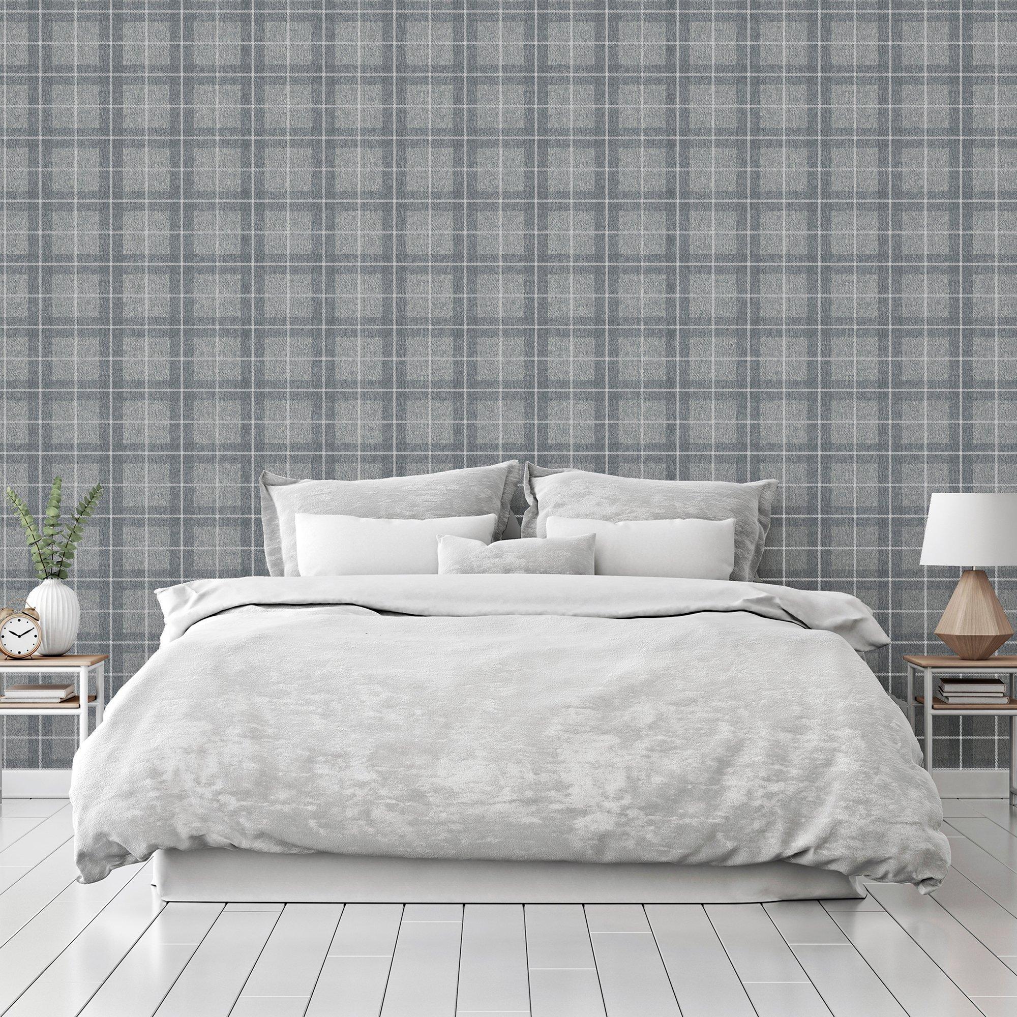 Grey & Silver - Arthouse - Heritage Check Grey/Silver sw12 - 5