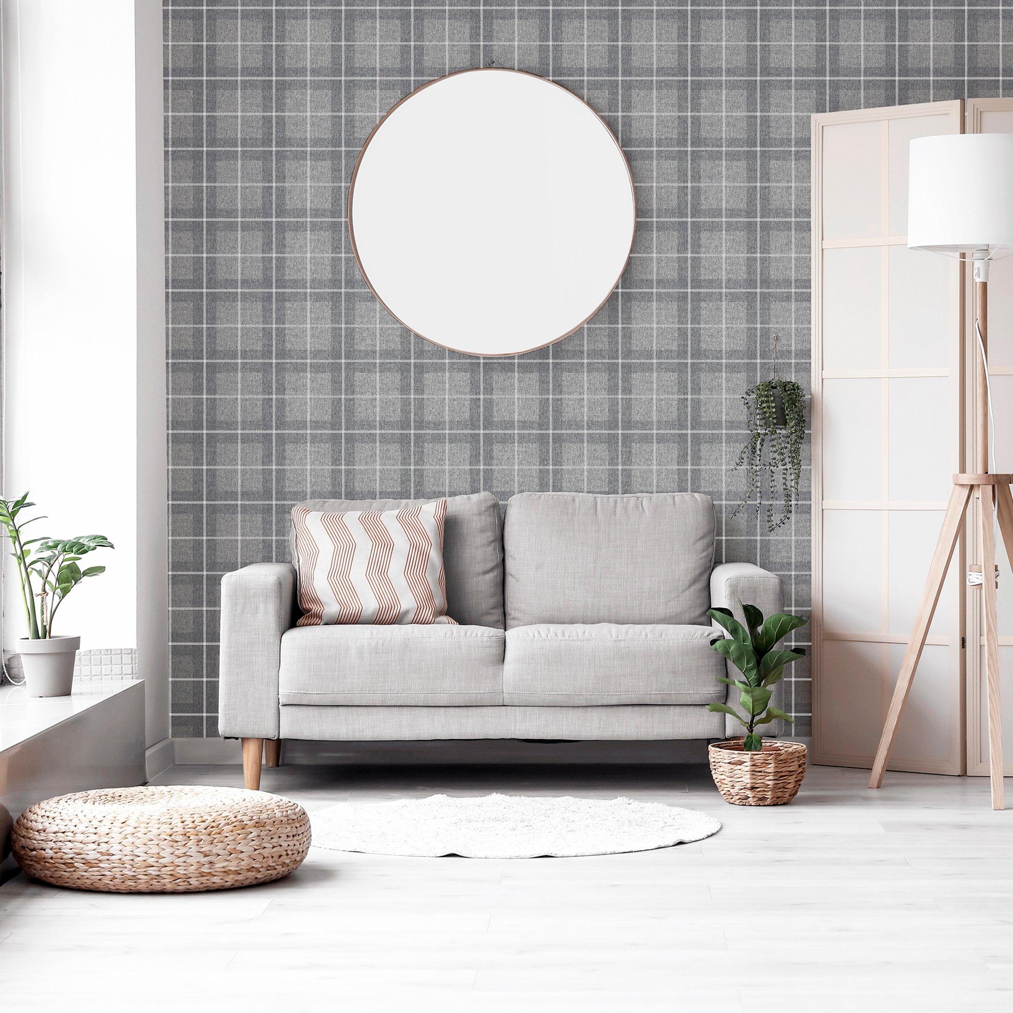 Grey & Silver - Arthouse - Heritage Check Grey/Silver sw12 - 6