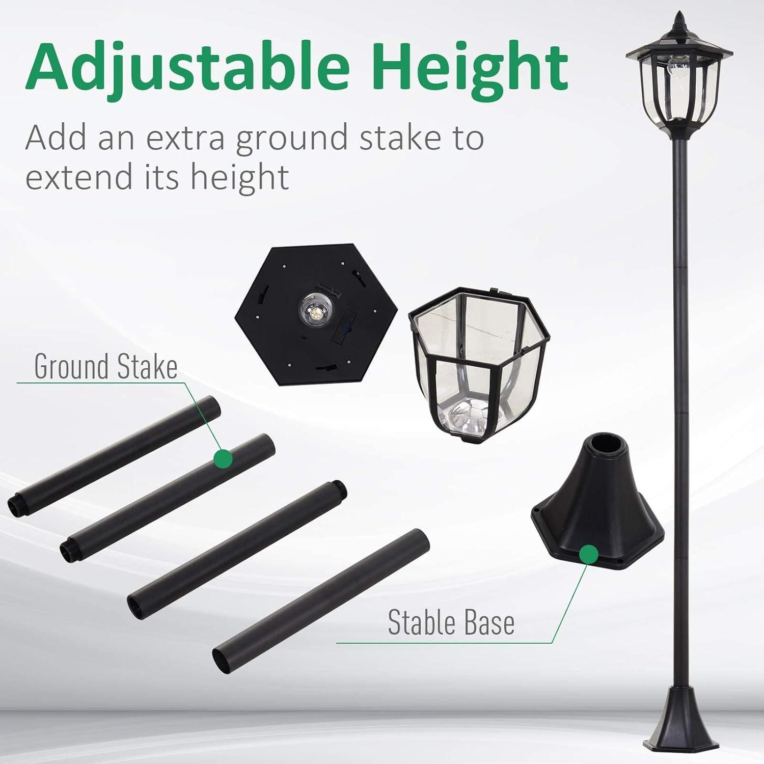 Black - HOMCOM - Outsunny Outdoor Garden Solar Lamp Post - 4