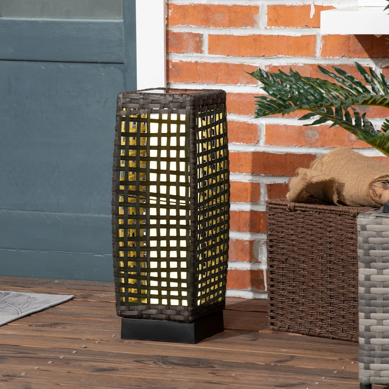 Black - Outsunny - Outdoor Rattan Solar Lantern - 2