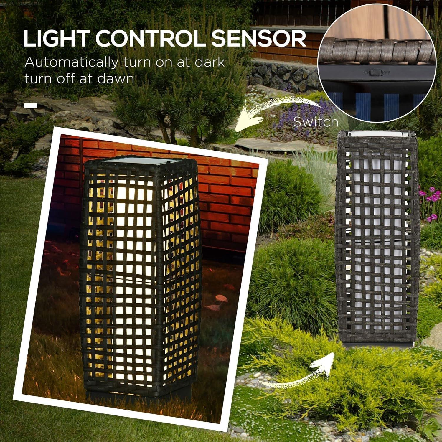 Black - Outsunny - Outdoor Rattan Solar Lantern - 6