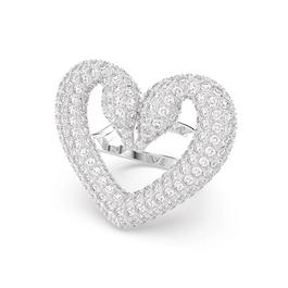 Swarovski Sublima cocktail ring, Heart, Large, White, Rhodium plated