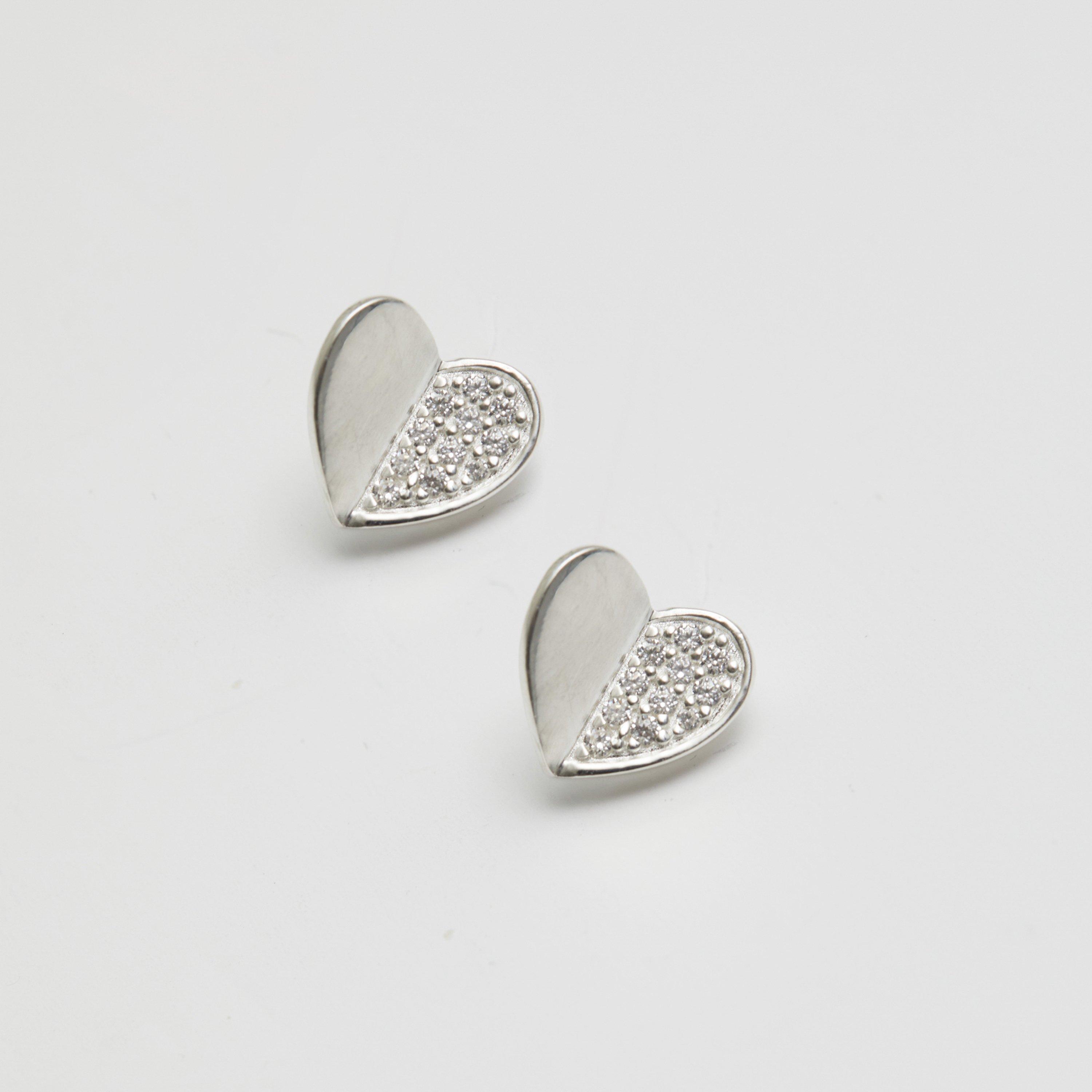 Silver - Simply Silver - Recyc Simply Silver 925 Mini Heart Pave Studs - 2