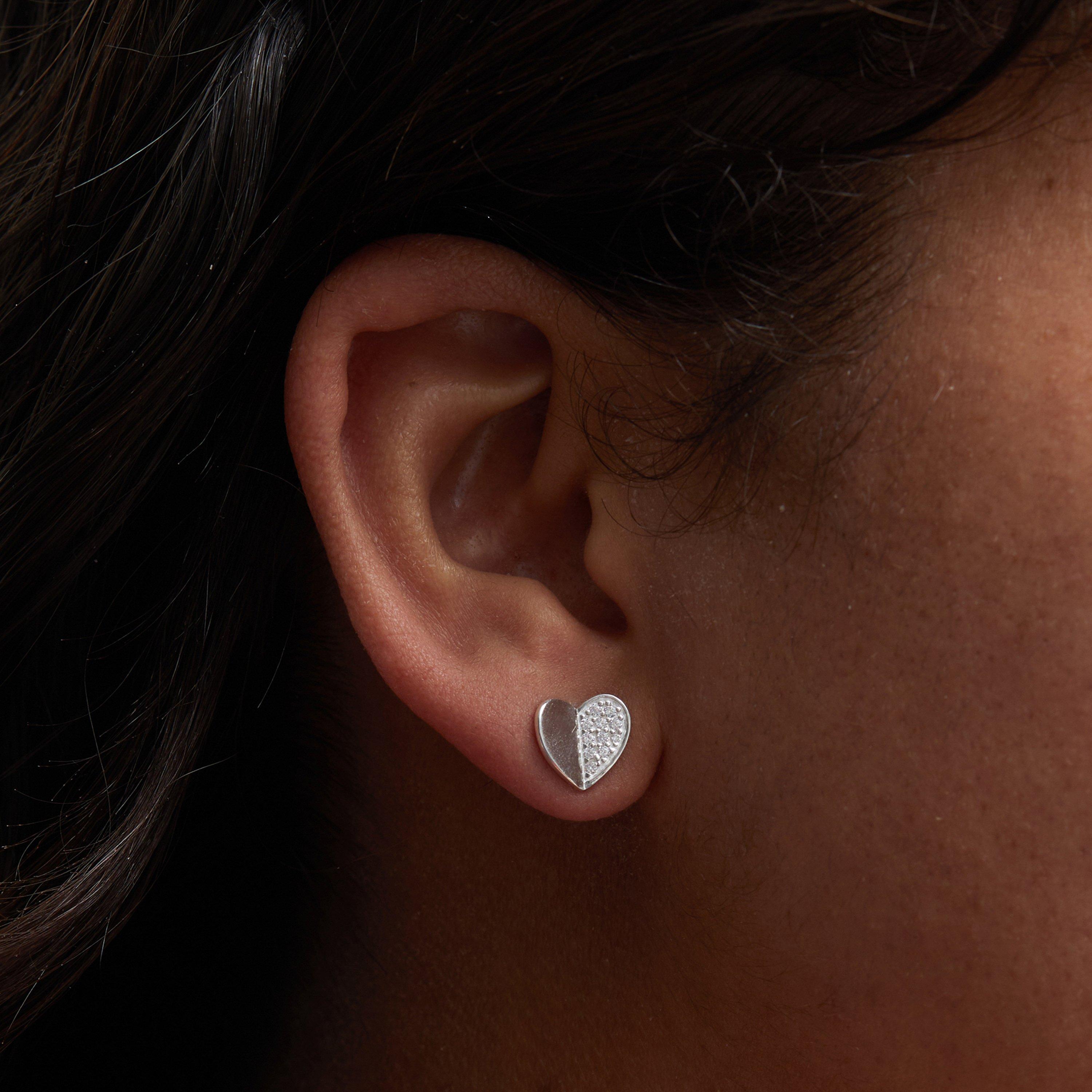 Silver - Simply Silver - Recyc Simply Silver 925 Mini Heart Pave Studs - 3