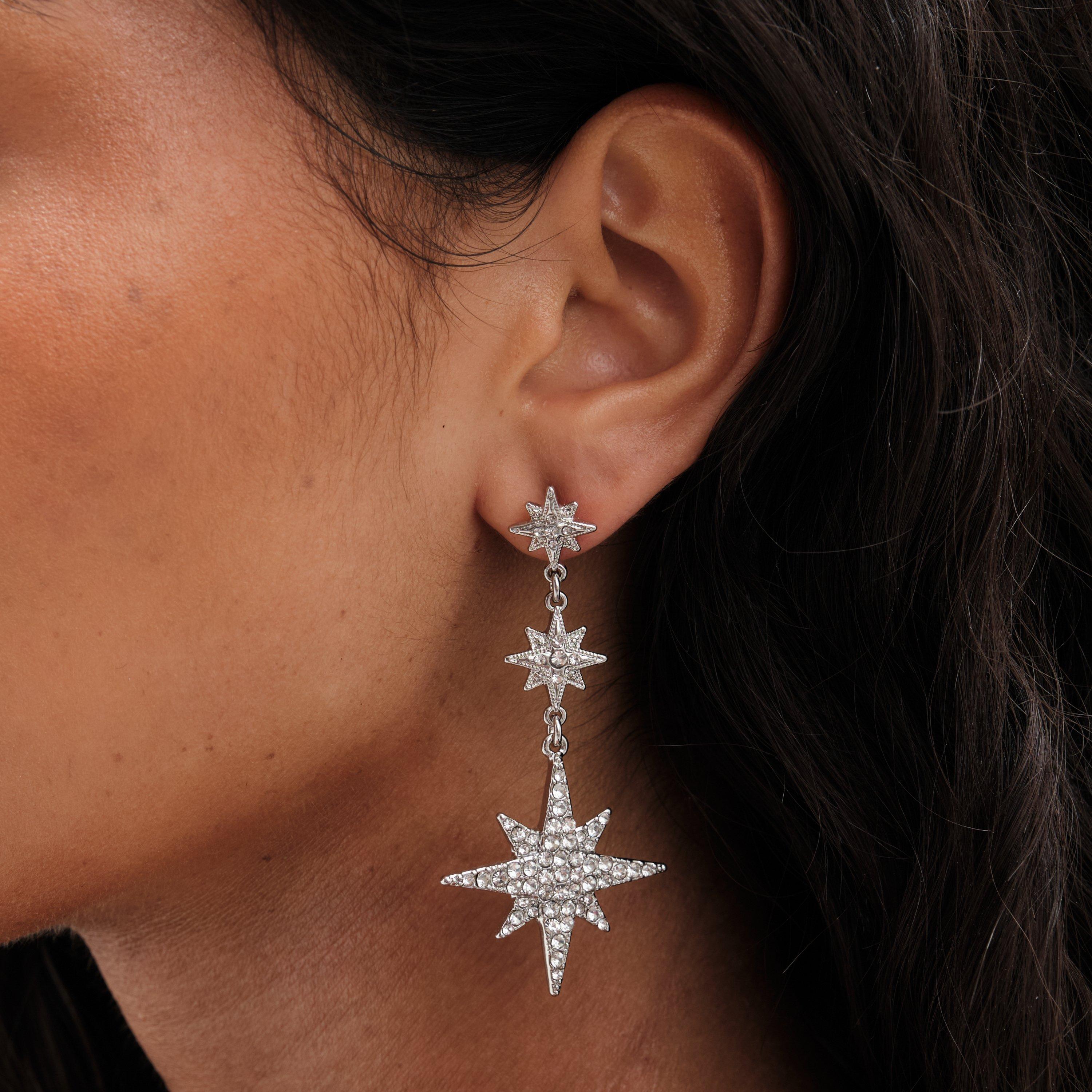 Silver - Mood - Silver Crystal Star And Moon Mis-Match Earrings - 3