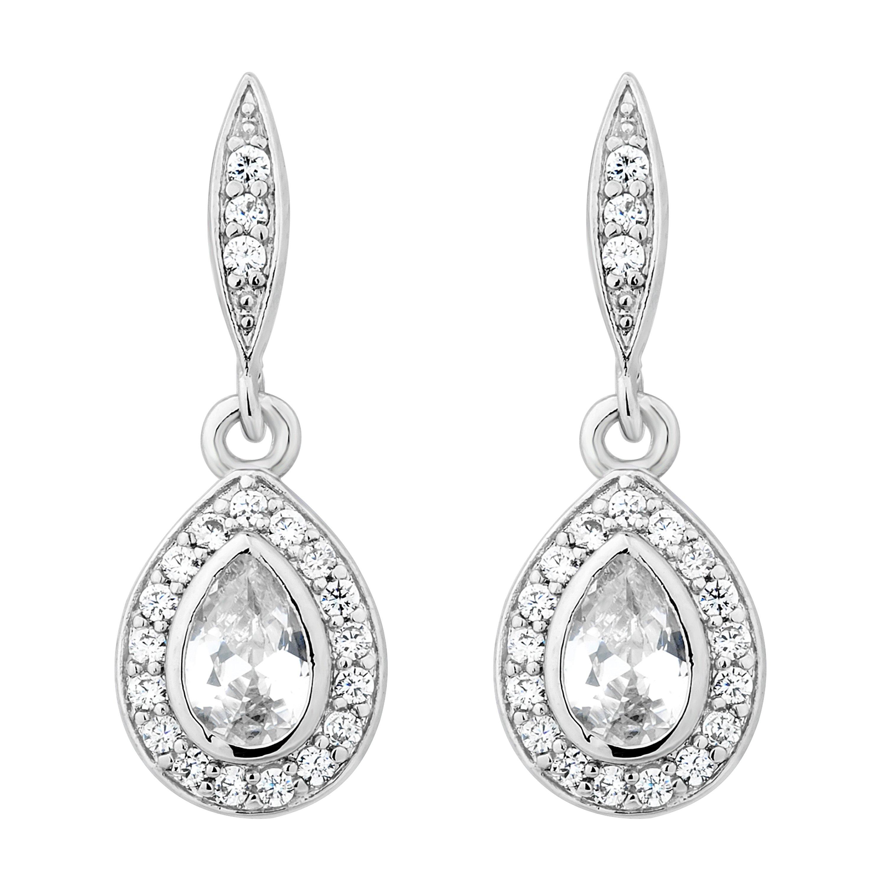 Silver - Jon Richard - Silver Plated Cubic Zirconia Pear drop Earrings - 1
